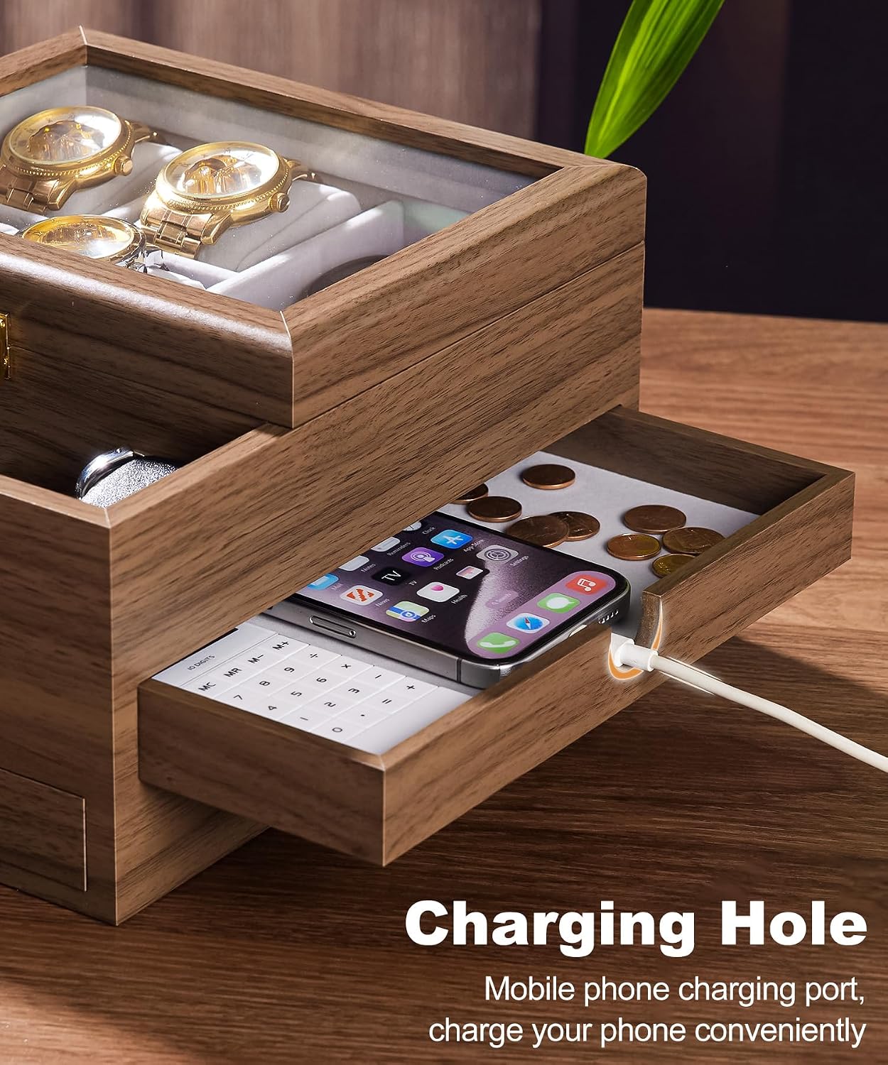 Homde Wooden Watch Box for Men: 3-Layer Organizer with 4 Watch Pillow | 4 Watch Pillows and 2 Drawers for Jewelry and