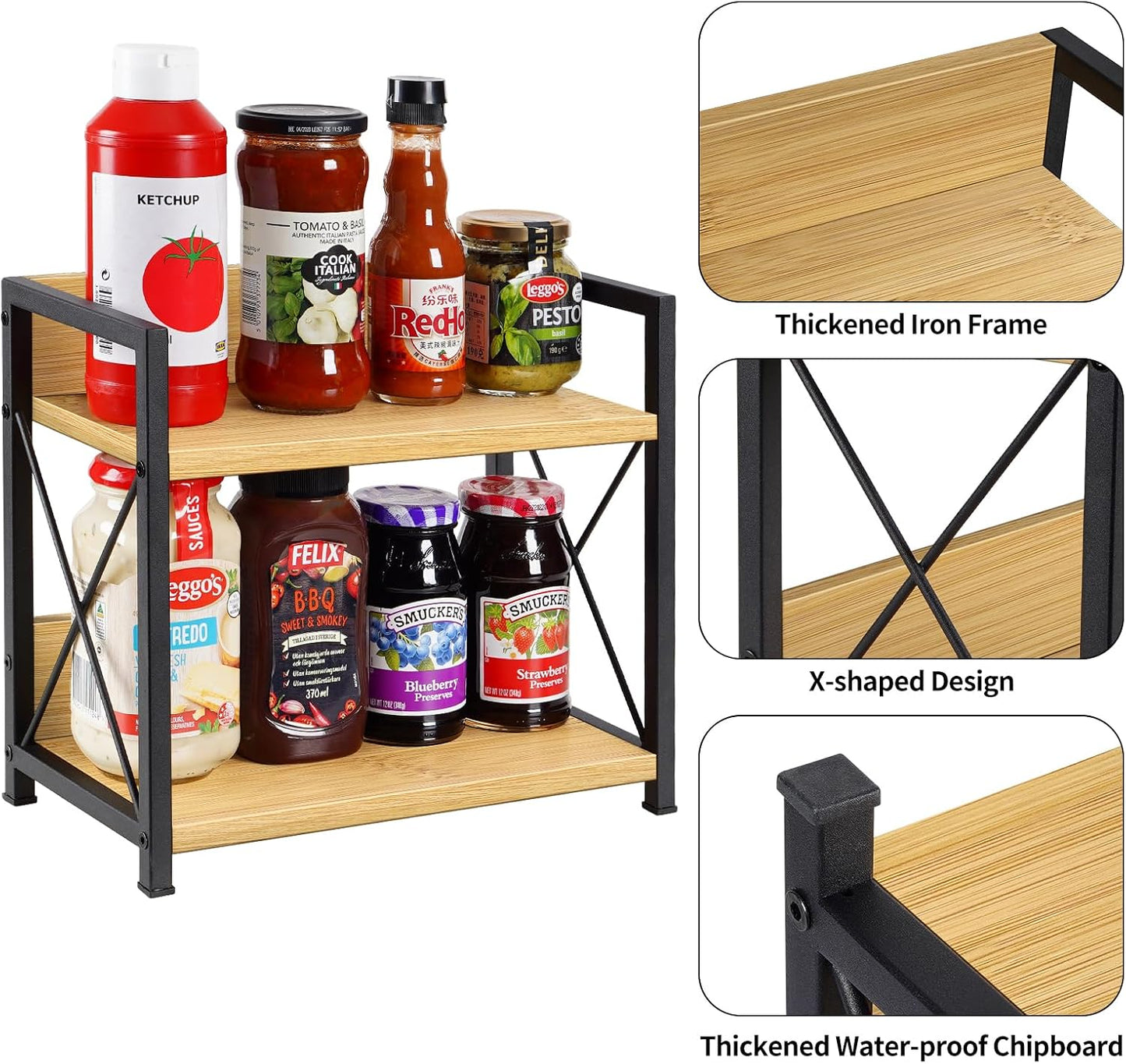 Giikin Countertop Shelf Organizer, 2 Tier Kitchen Spice Rack Organizer for Countertop, Wood Coffee Counter Shelf