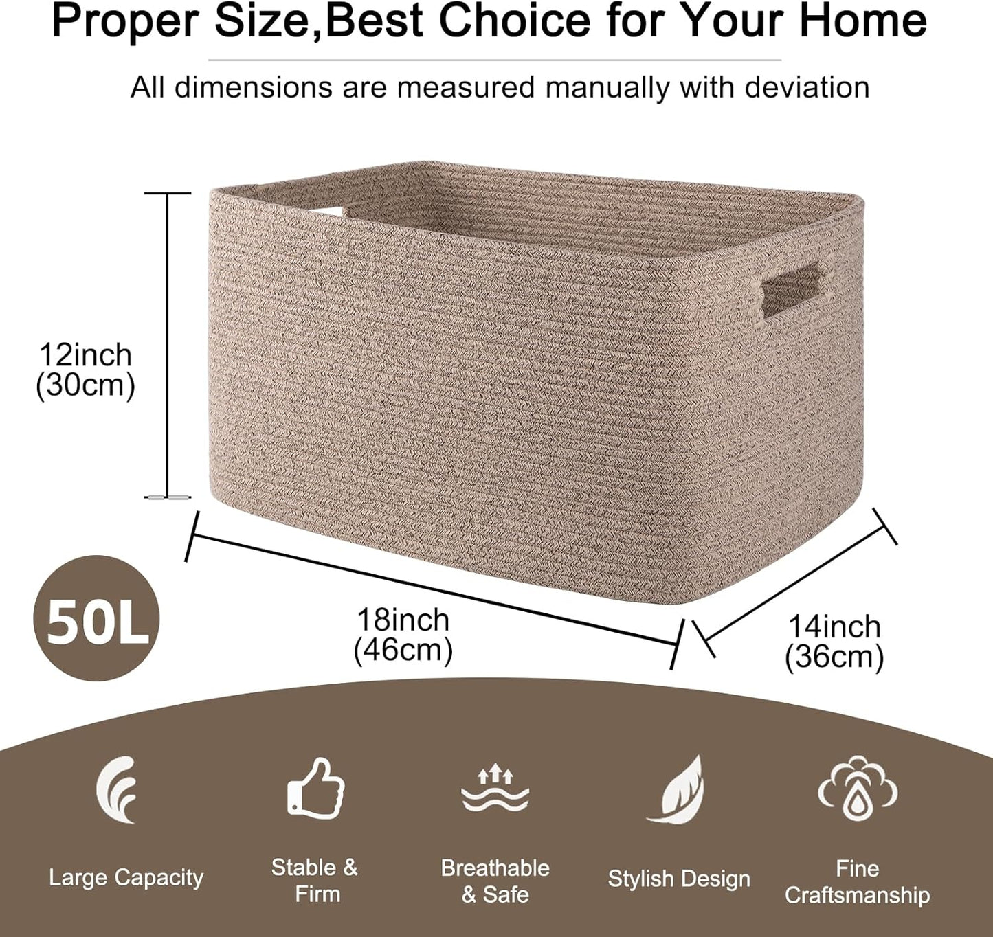 Rectangle Woven Nursery Blanket Basket / Brown Variegated / 18 x 14 x 12