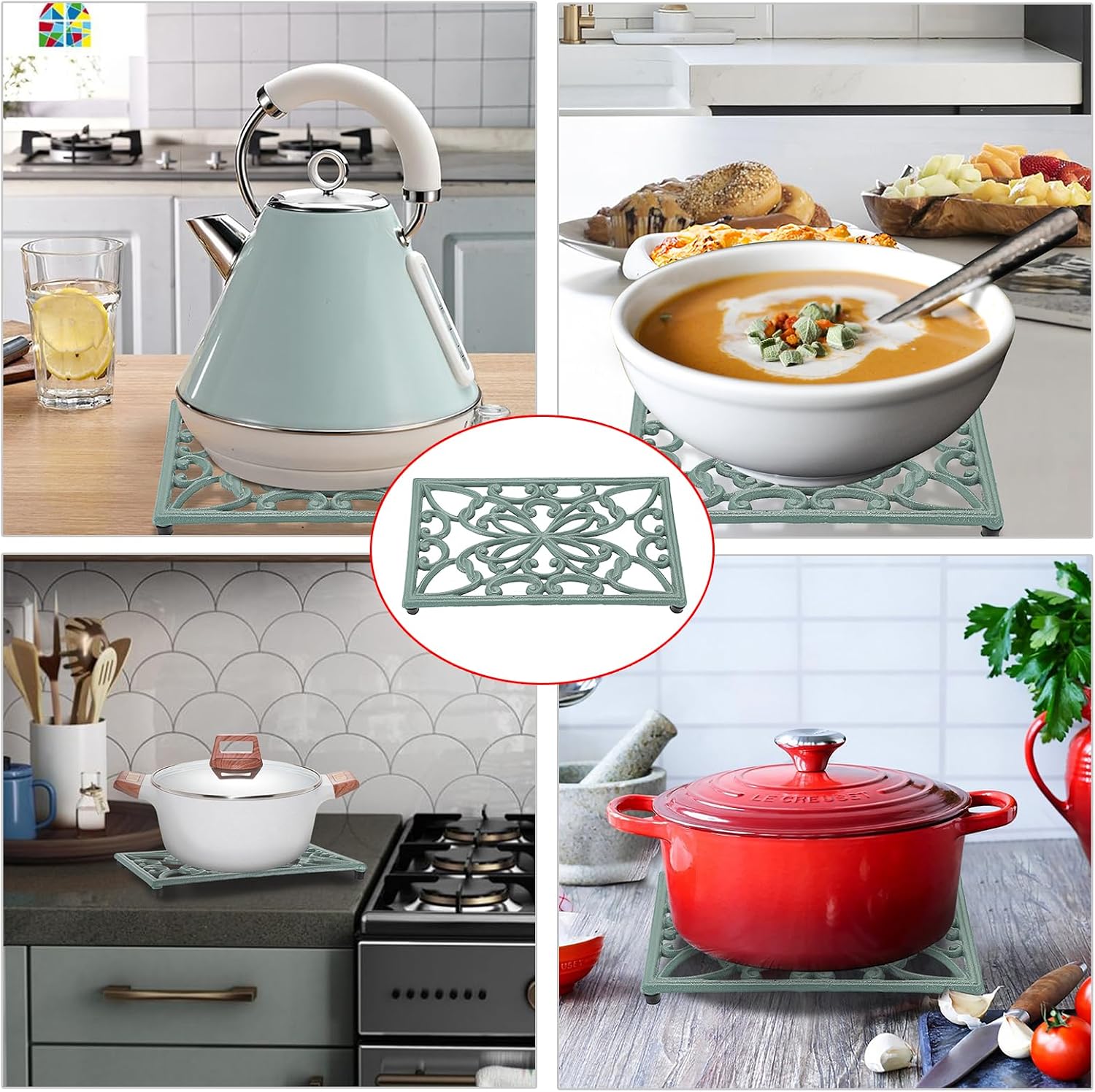 Sumnacon Cast Iron Trivet 2 Pack Rectangle Iron Trivets for Hot Dishes Pots Pans Plates Teapots,10x 6 Inch Metal