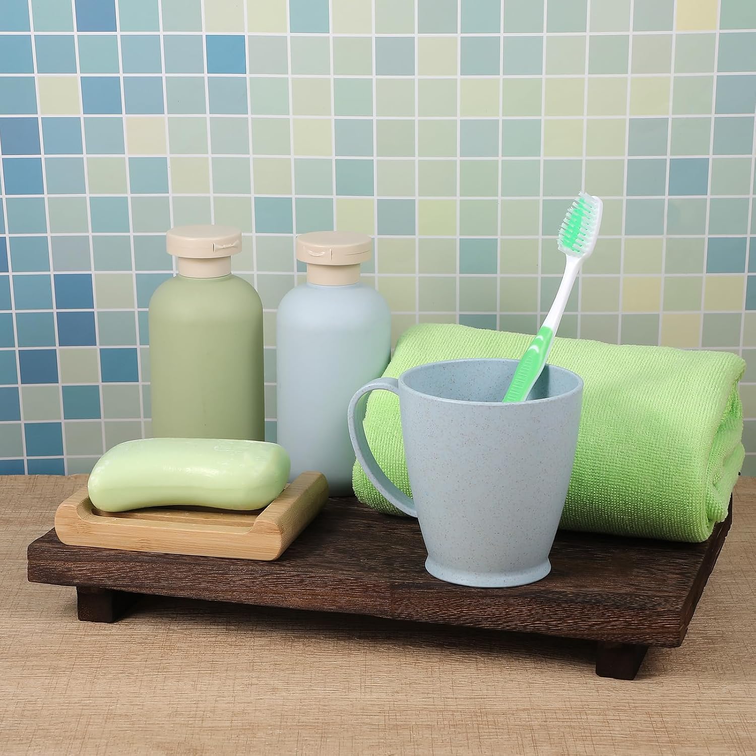 Wood Pedestal Stand Kitchen Soap Tray Farmhouse Wood Riser Stand / Set of 2