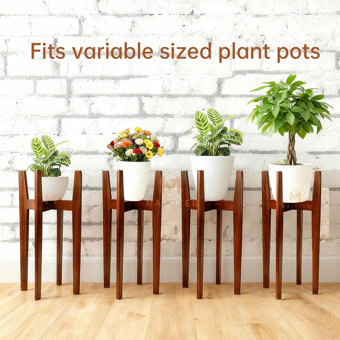 24" Tall Wood Plant Stand Indoor, Corner Flower Pot Plants Holder Outdoor | Sturdy, Modern Mid Century
