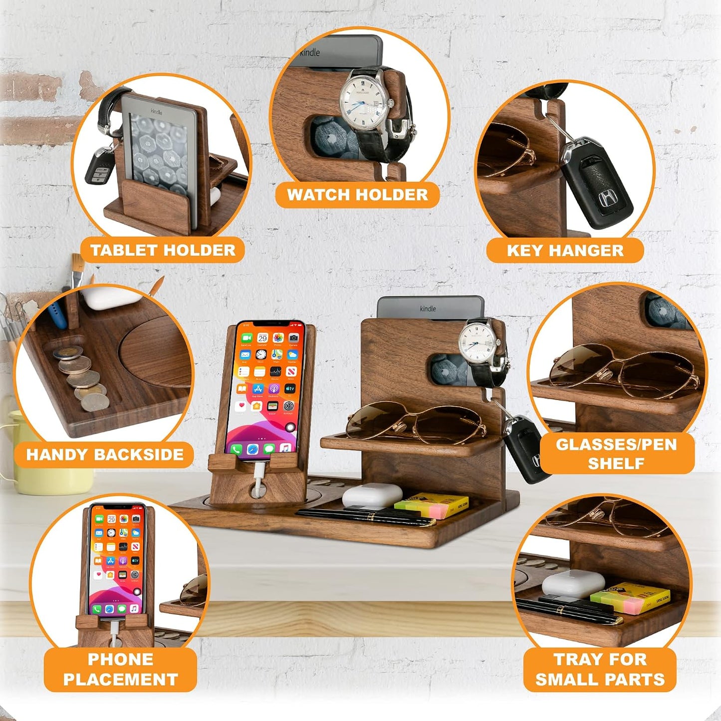 Personalized Lawyer Gifts For Women, Men - Handmade Accessories Desk Organizer with Rotating Phone Stand, Watch Holder