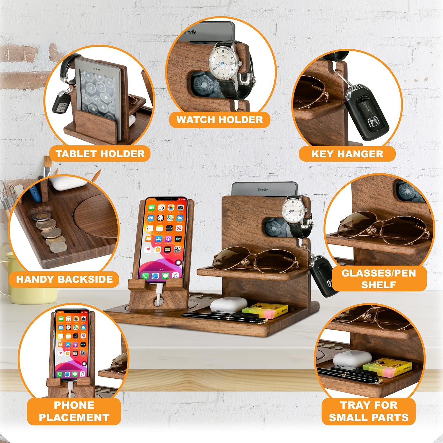 Personalized Lawyer Gifts For Women, Men - Handmade Accessories Desk Organizer with Rotating Phone Stand, Watch Holder