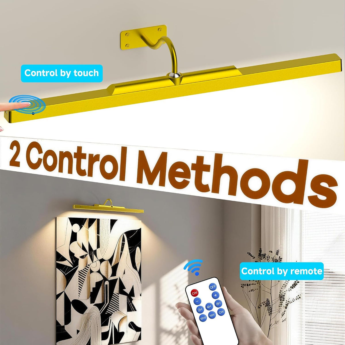 Art Picture Frame Light for Wall Gold,6000mAh Wireless Gallery Lighting,Rechargeable Battery Remote Dimmable LED for