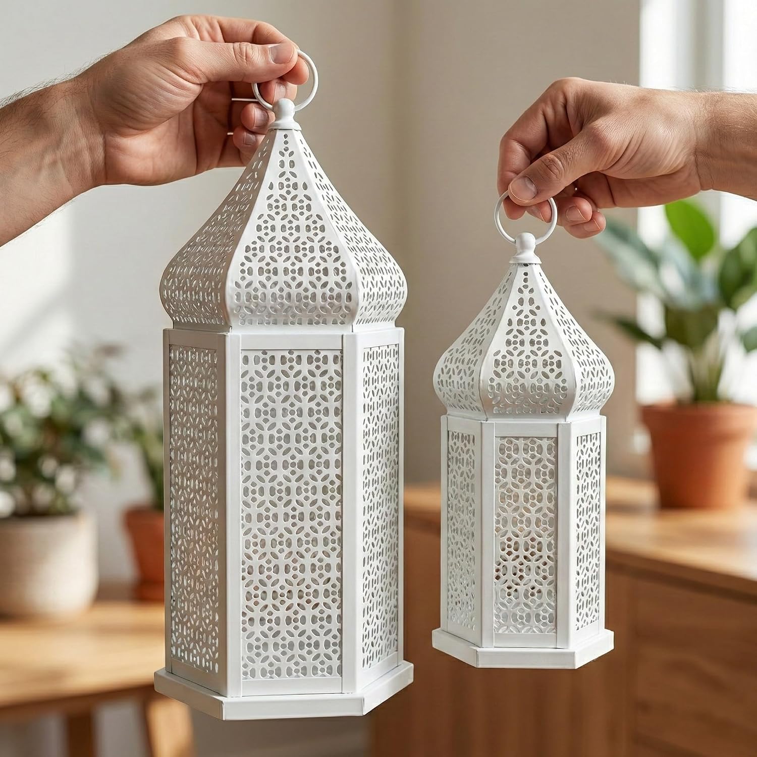 VELA LANTERNS Large Temple Tower Moroccan Lantern Lamp Decorative Candle Holders for Ramadan Decorations, Hanging