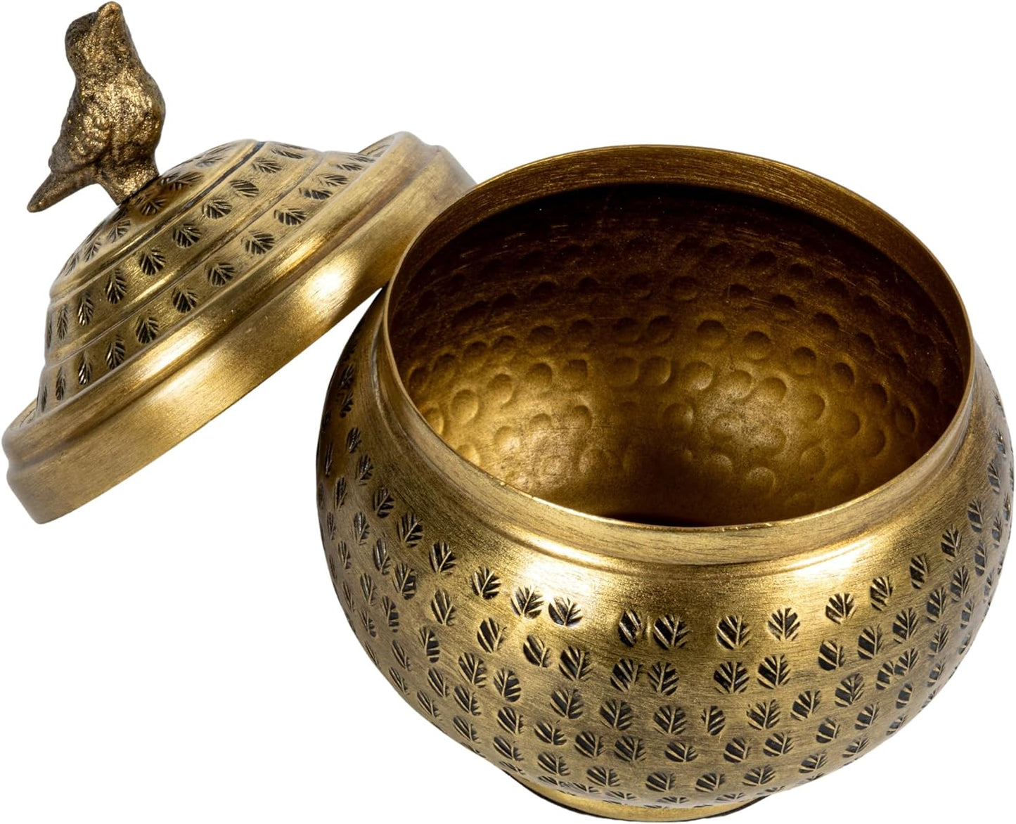 Round Hammered Metal Container / Bird