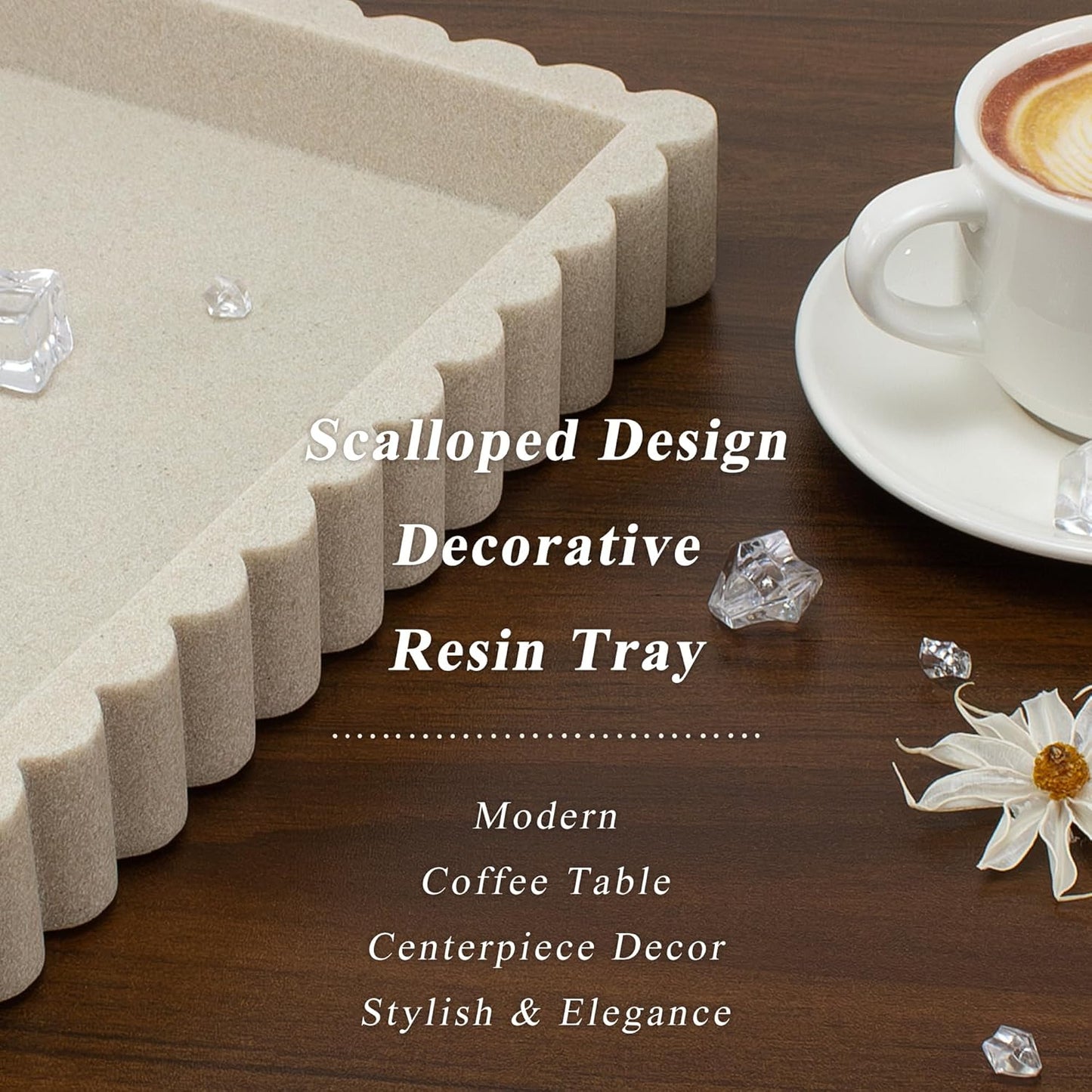 Scalloped Coffee Table Tray / Beige