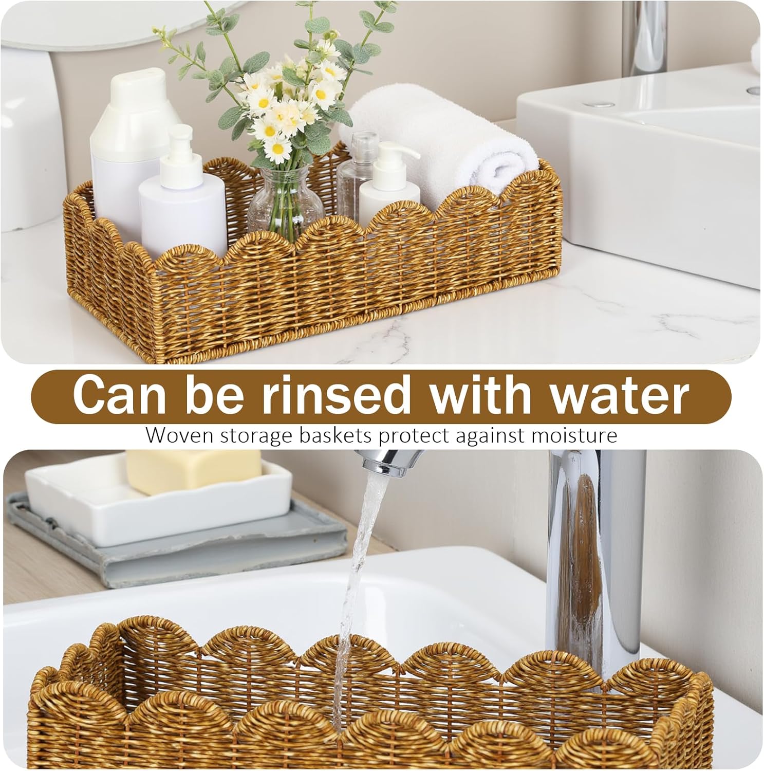 Scalloped Toilet Paper Basket / Small / Tan / Natural