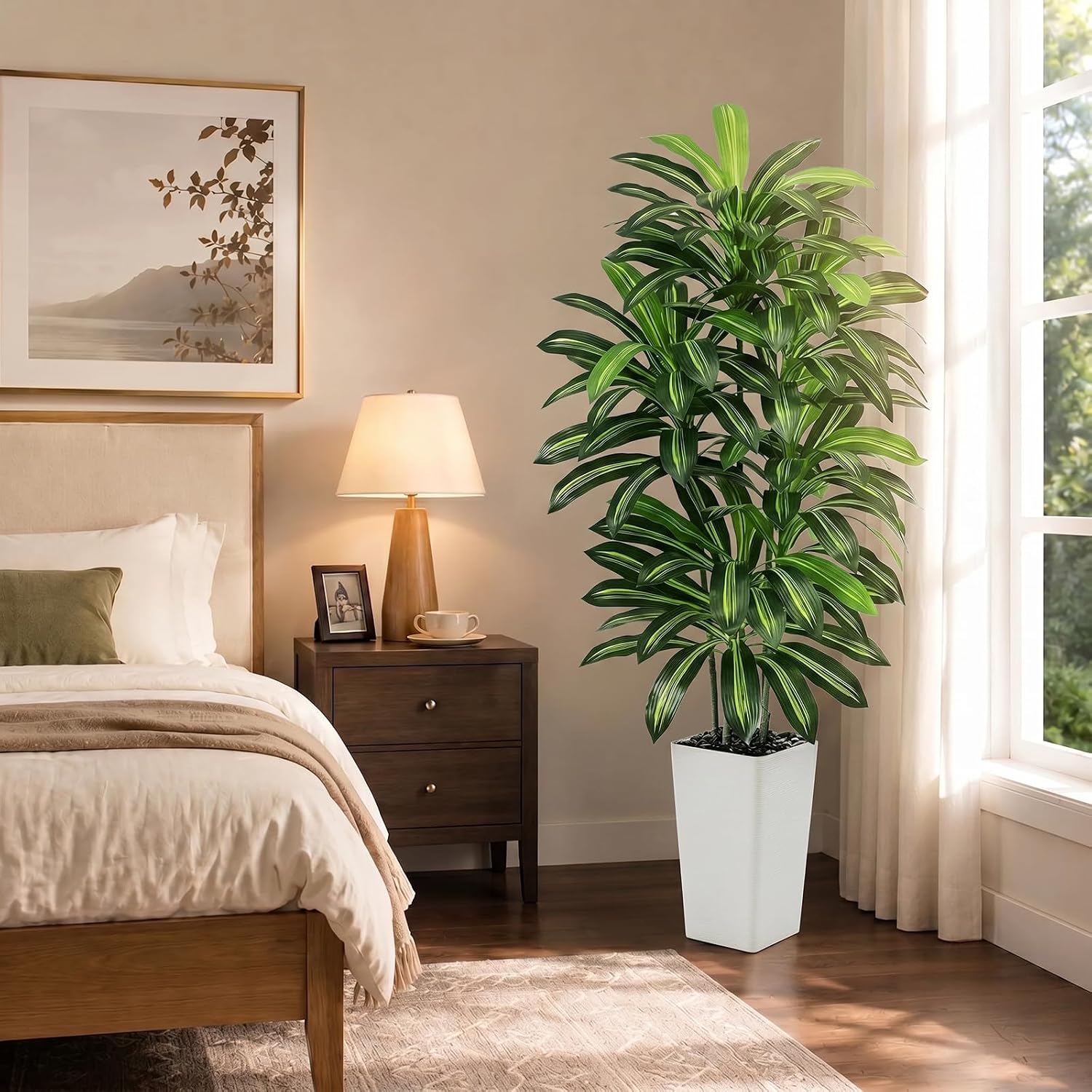 Artificial Plants Indoor Floor Plant in Pot / 5 FT / White / 5 Inch