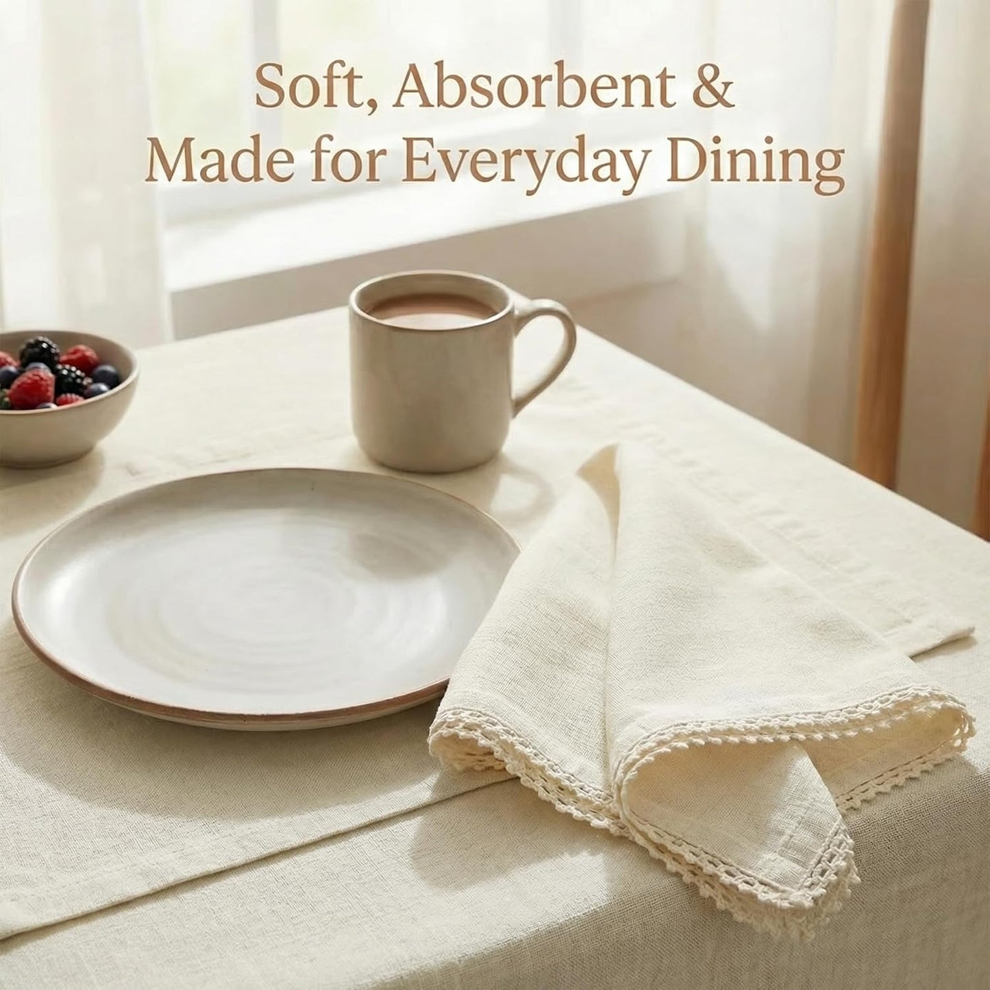 ACCENTHOME Cream Cloth Napkins Set of 12 18x18 inch Cotton Dinner Napkins - Washable Soft Premium Hotel Quality