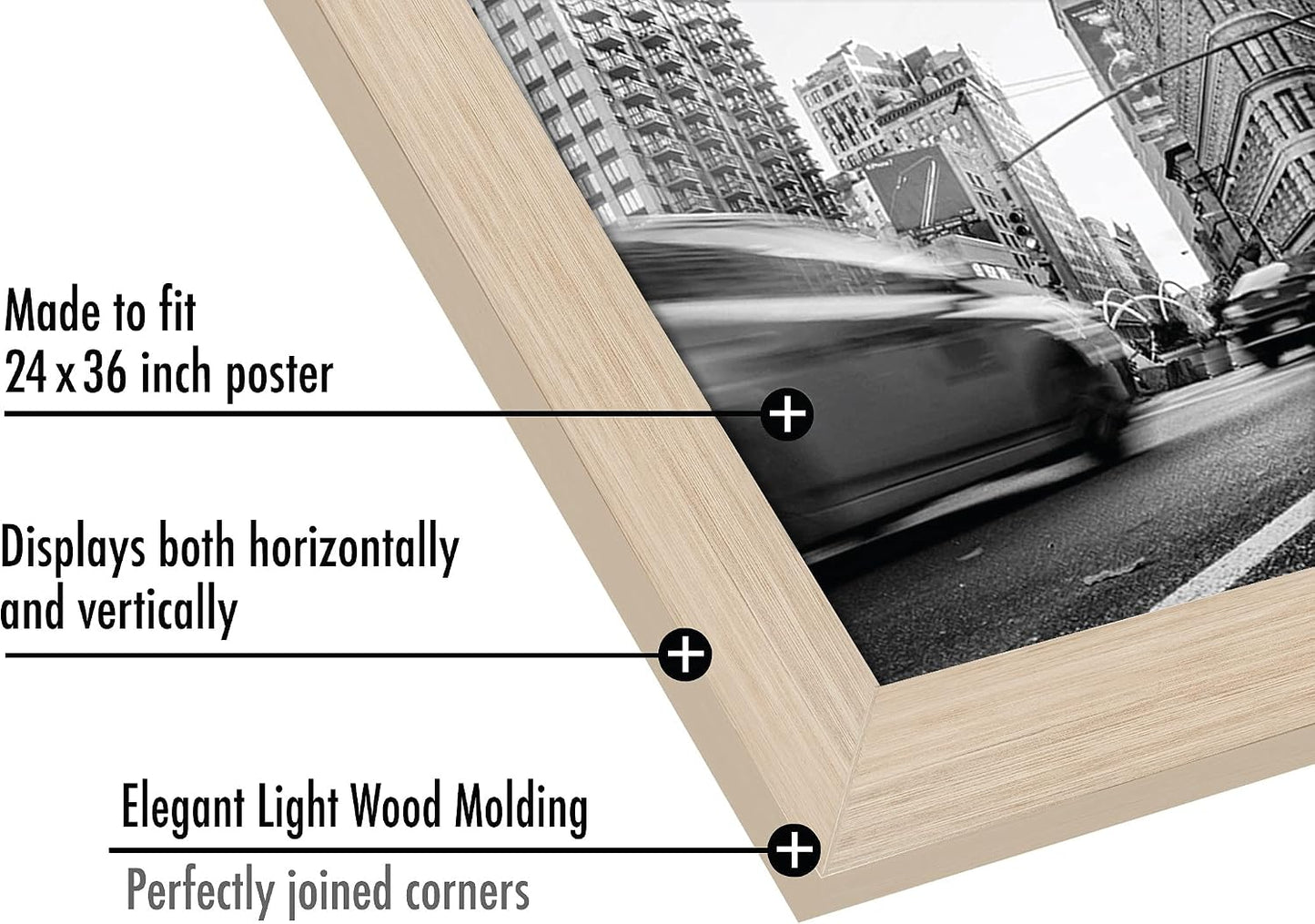 Americanflat 24x36 Poster Frame - Engineered Wood with Polished Plexiglass - Wide Picture Frame for Vertical or