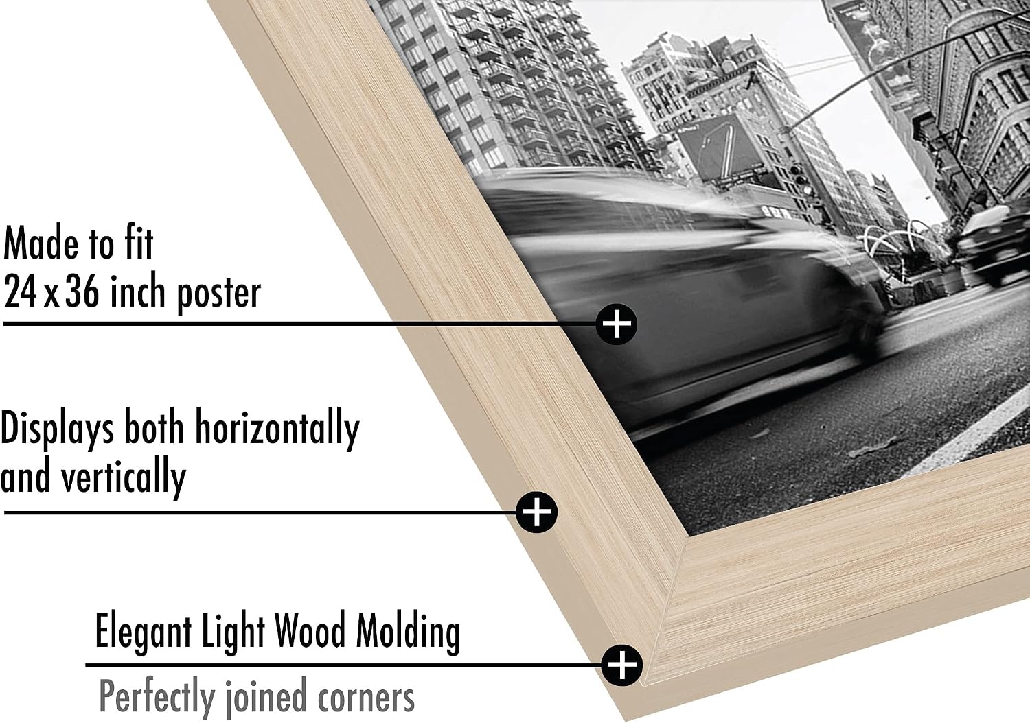 Americanflat 24x36 Poster Frame - Engineered Wood with Polished Plexiglass - Wide Picture Frame for Vertical or