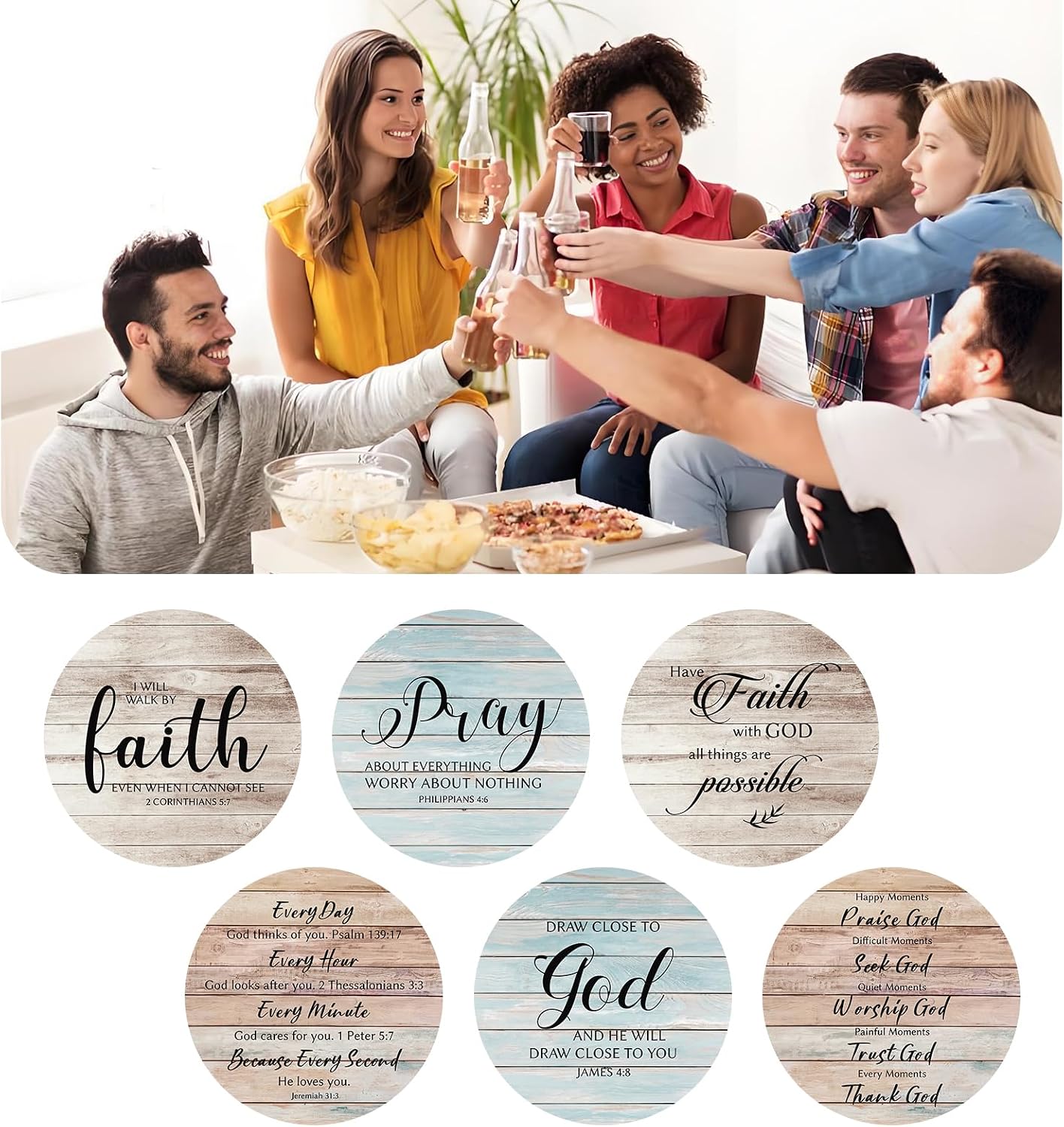 Coaster Holder / Wooden Coasters for Drinks / God / Set of 6