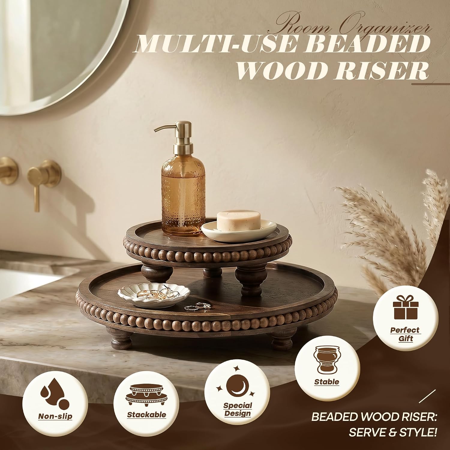 Cake Stand forCoffee Table / Darkacacia / Set of 2