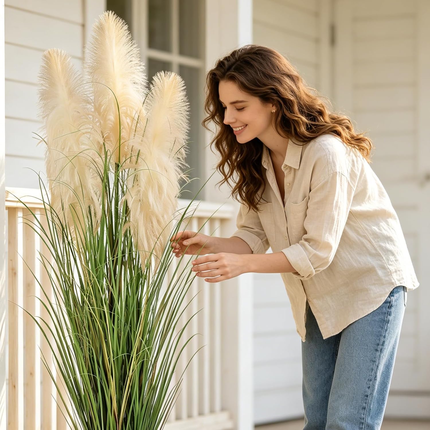 Boho Fake Onion Grass Plant Indoor Outdoor / 5ft-1 / 5 Inch