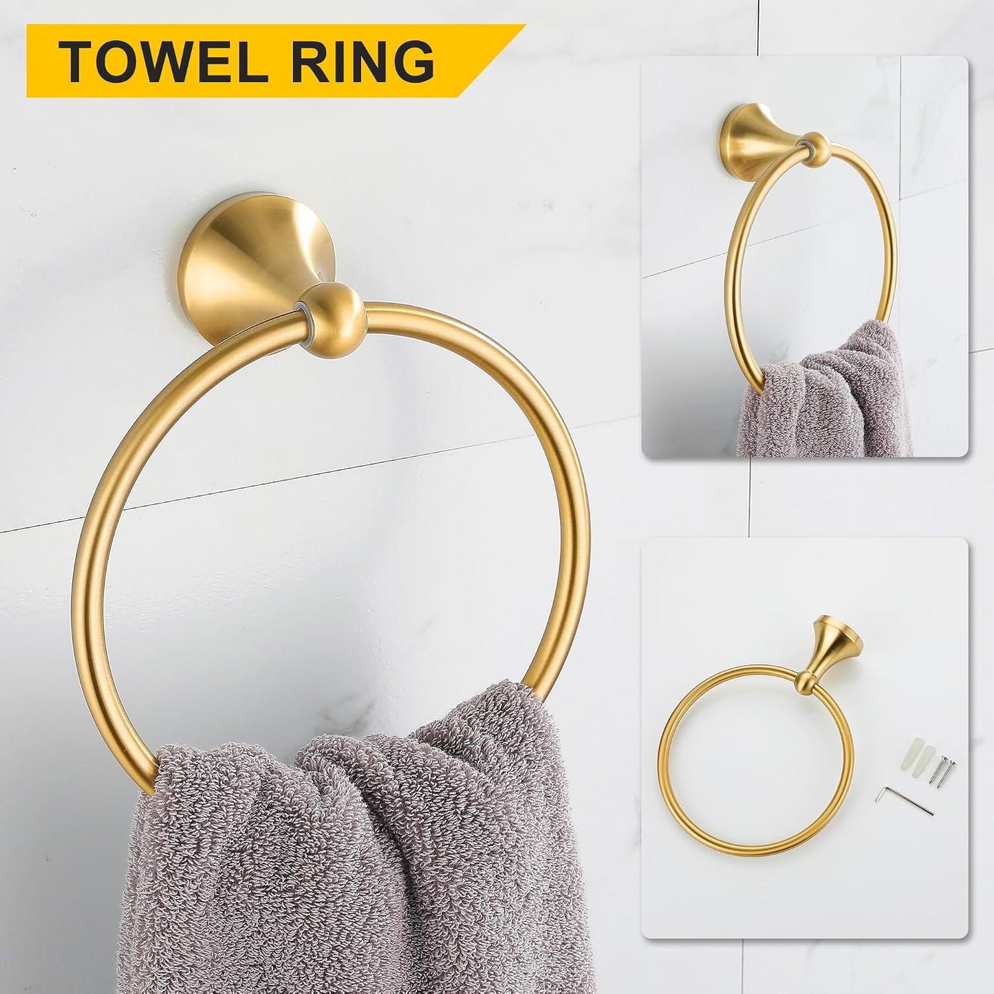 4 Pcs Gold Bathroom Hardware Set - Brushed Brass Gold Bathroom Accessories Kit, Stainless Steel Wall Mounted 23.6 Inch