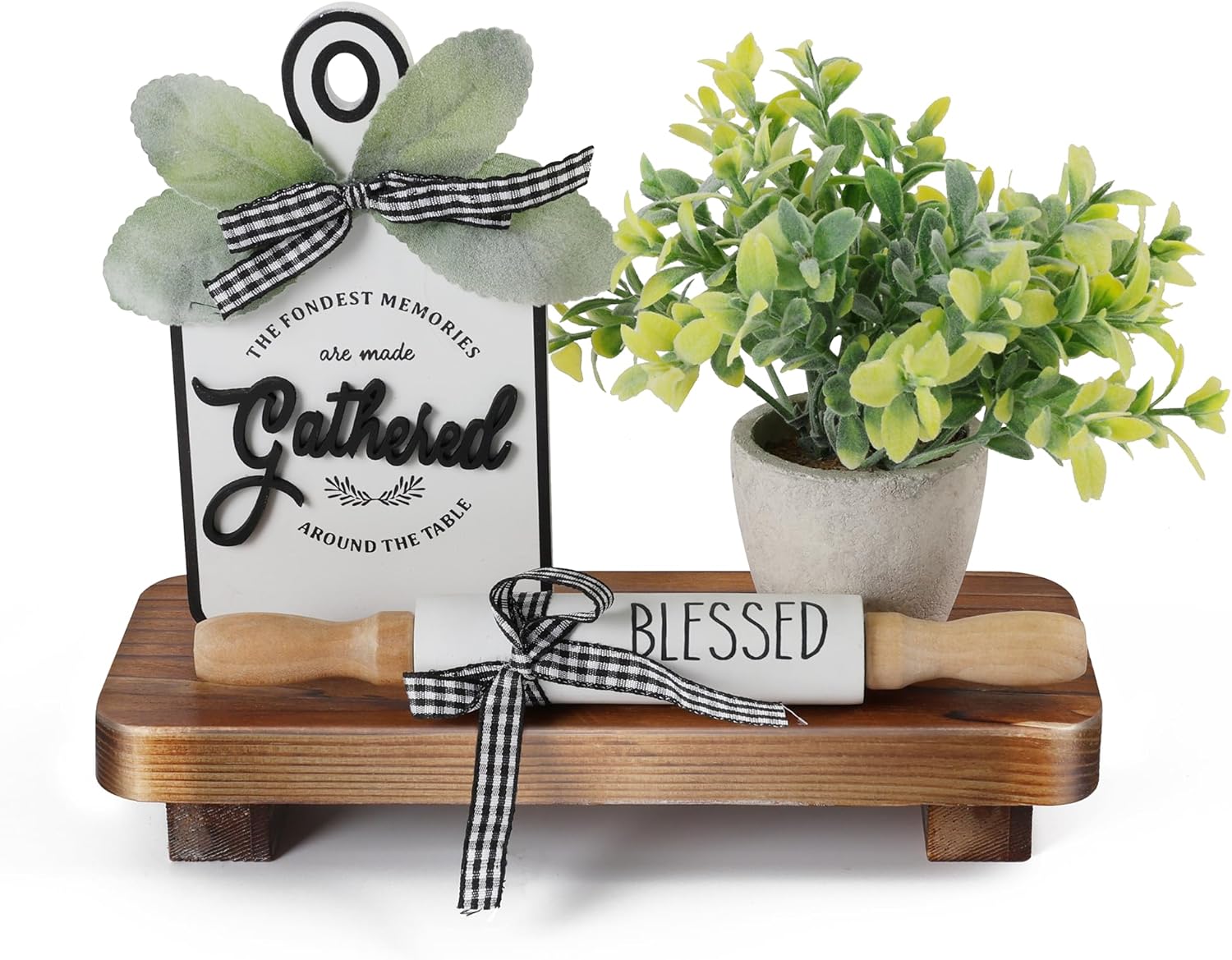 Farmhouse Wood Tray Rustic Wooden Pedestal Decorative Wood Riser / Dark Brown / 3.9"lx 1.6"W x 9"H