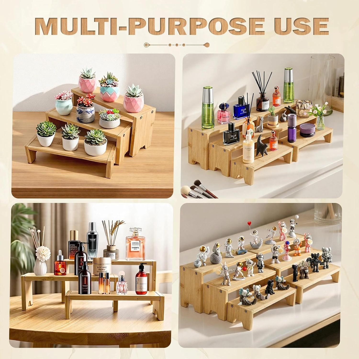 Figurine / 3 Tier Bamboo Display Stand Risers / Natural