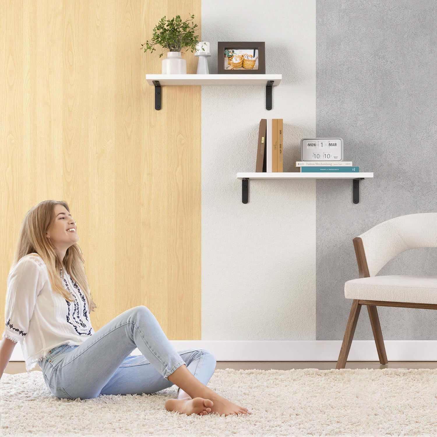 Floating Wall Shelves / White / 16.54in / Set of 2