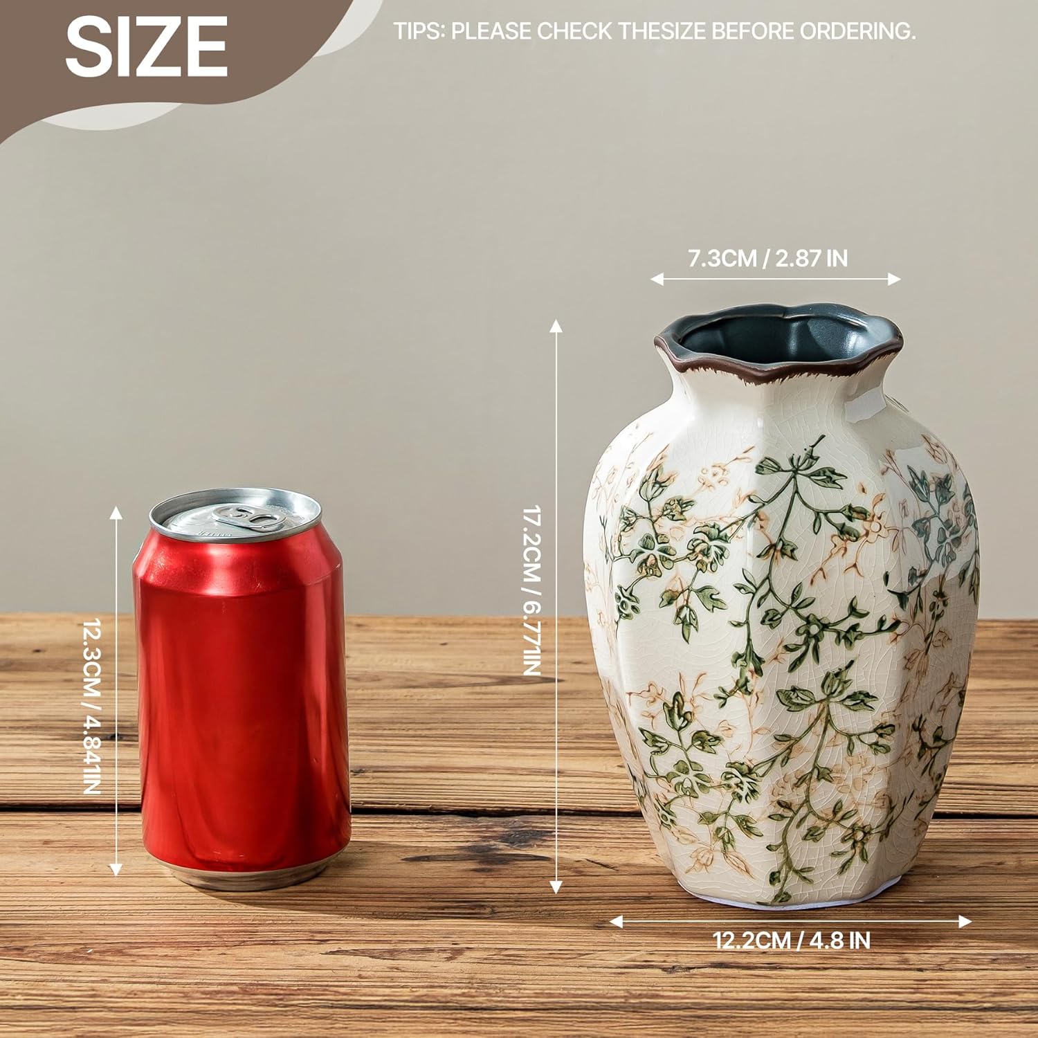 Ceramic Flower Vase / 03-green and Beige