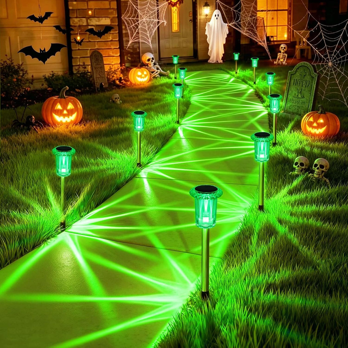 Halloween Solar Lights Outdoor 10 Pack LED Green Halloween Decor
