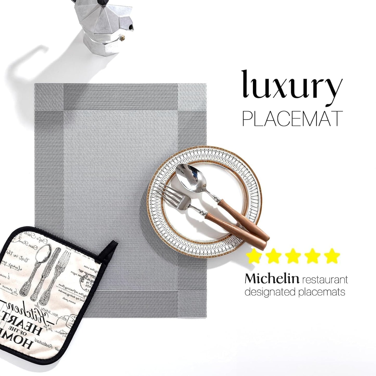 LEXMORE PlaceMats Set of 12 Vinyl/Plastic Woven Place Mats for Kitchen Table Indoor/Outdoor Washable PlaceMat Wipeable