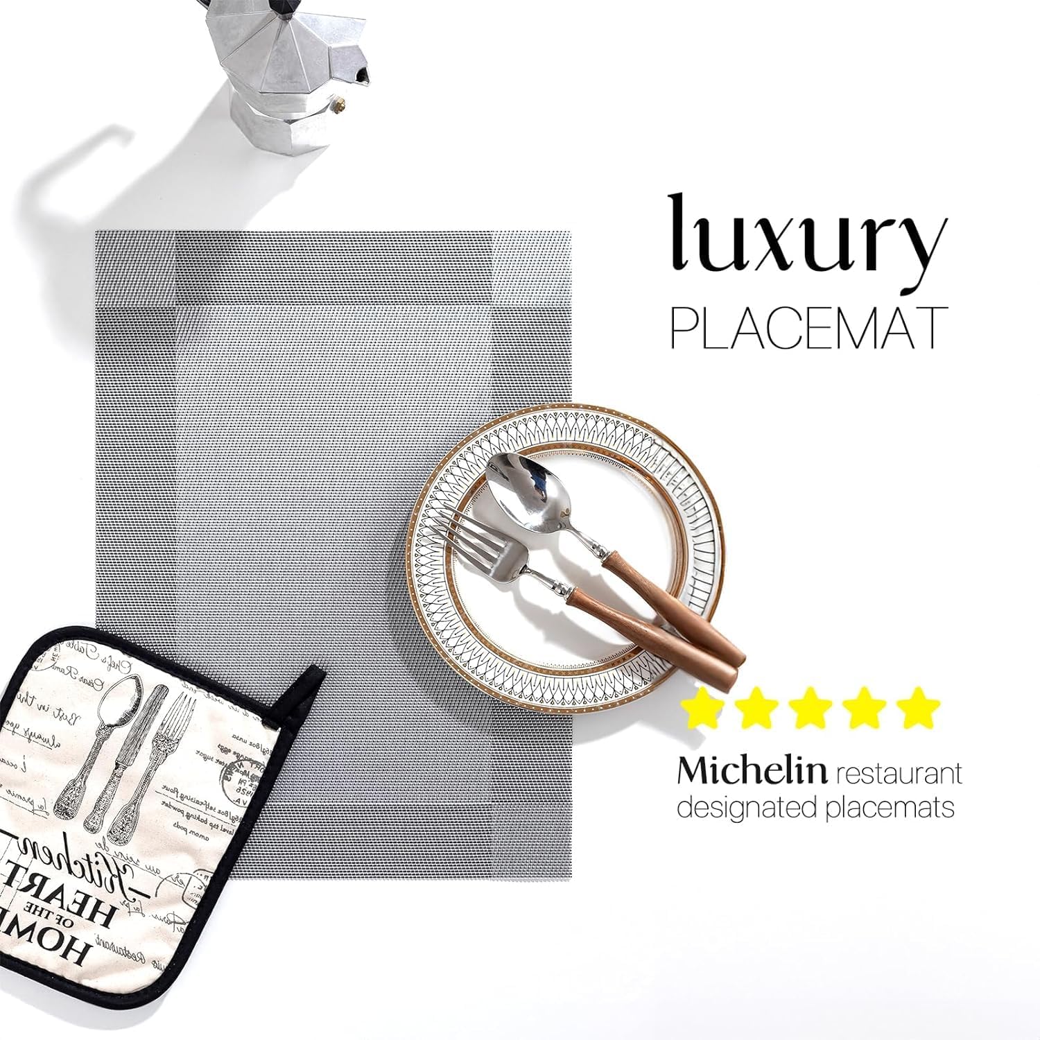 LEXMORE PlaceMats Set of 12 Vinyl/Plastic Woven Place Mats for Kitchen Table Indoor/Outdoor Washable PlaceMat Wipeable