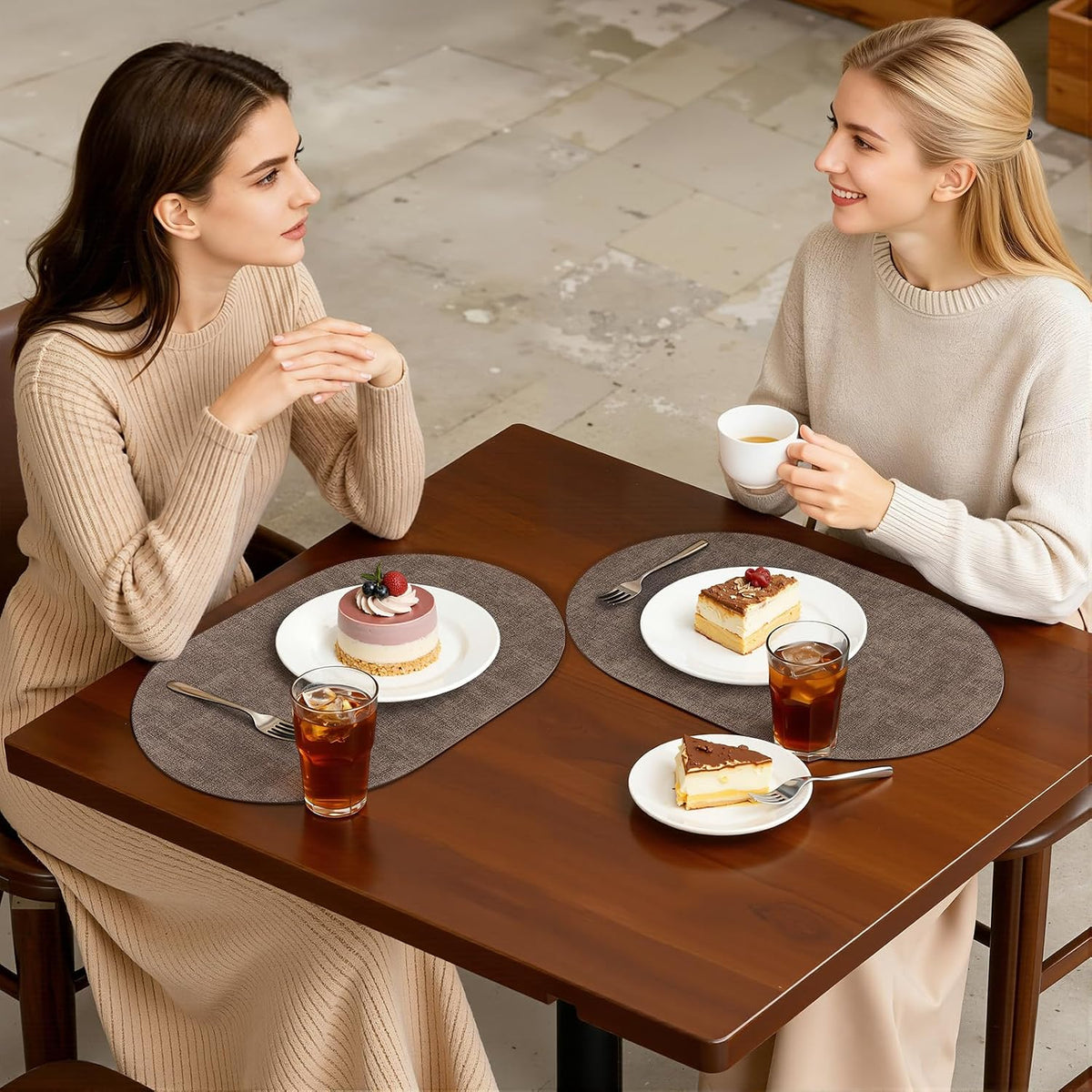 Placemats Set of 6, 11.8 x 17 Inch, Dark Brown | Heat Resistant Oval Faux Leather Place Mats, Waterproof Wipeable