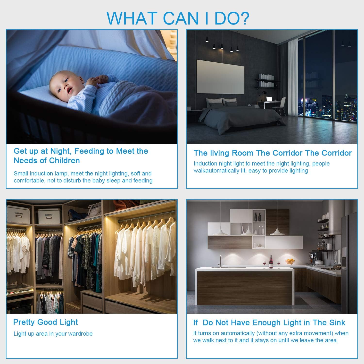 Motion Sensor Cabinet Lights,USB Rechargeable 20 LED Portable Cordless Closet Lighting,Wireless Under Counter Light