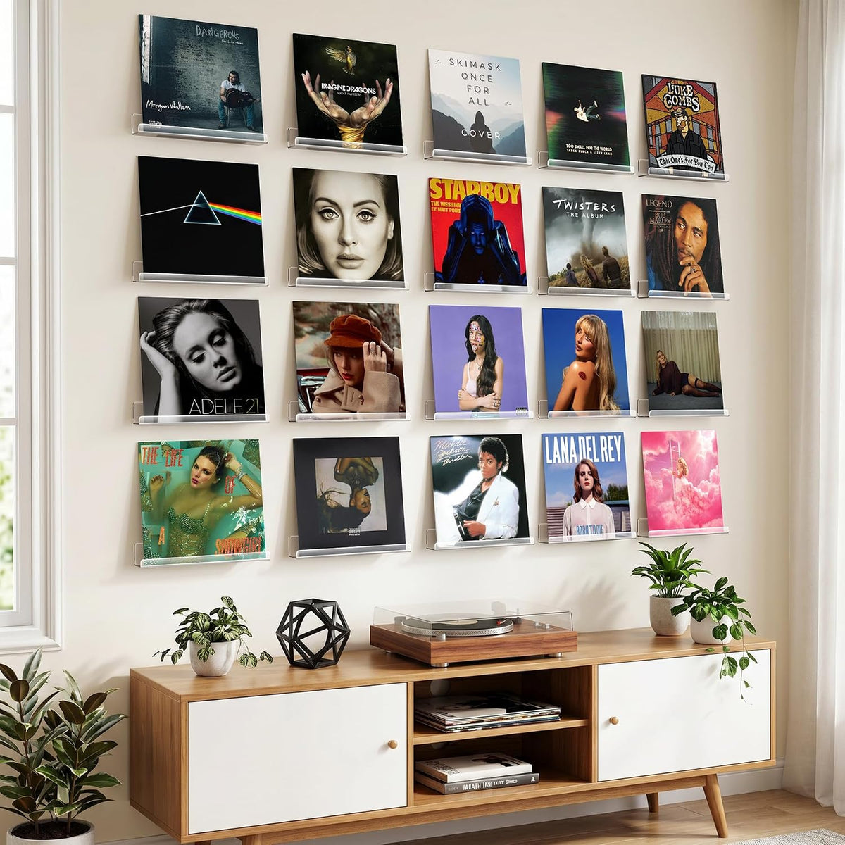 Gotega Vinyl Record Shelf Wall Mount 20 Pack, 12 inch Album Record Display | Clear Acrylic Floating Shelves for Wall