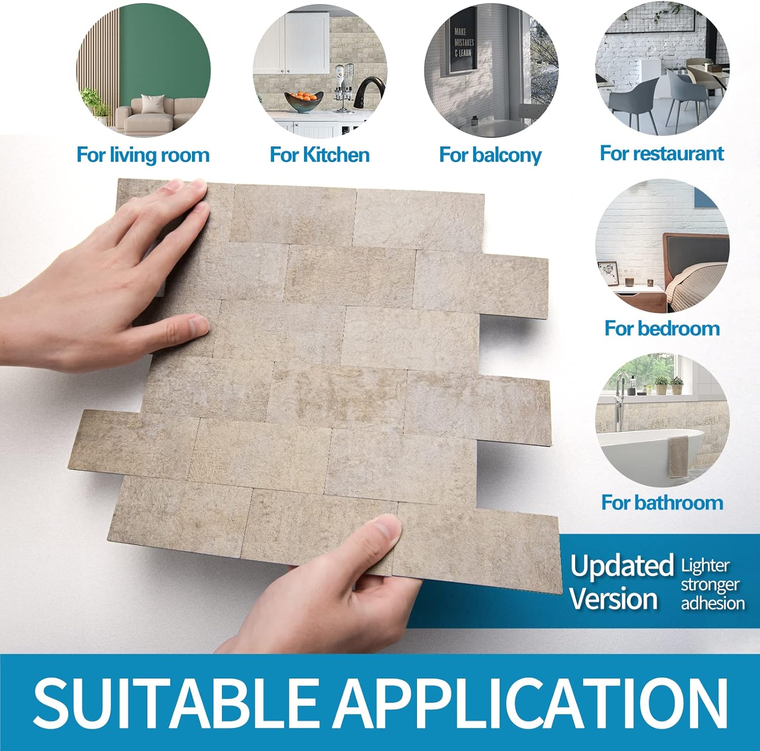 Stick on Stone Tile / Stone Beige / 11.3 x 13.5 / Set of 10