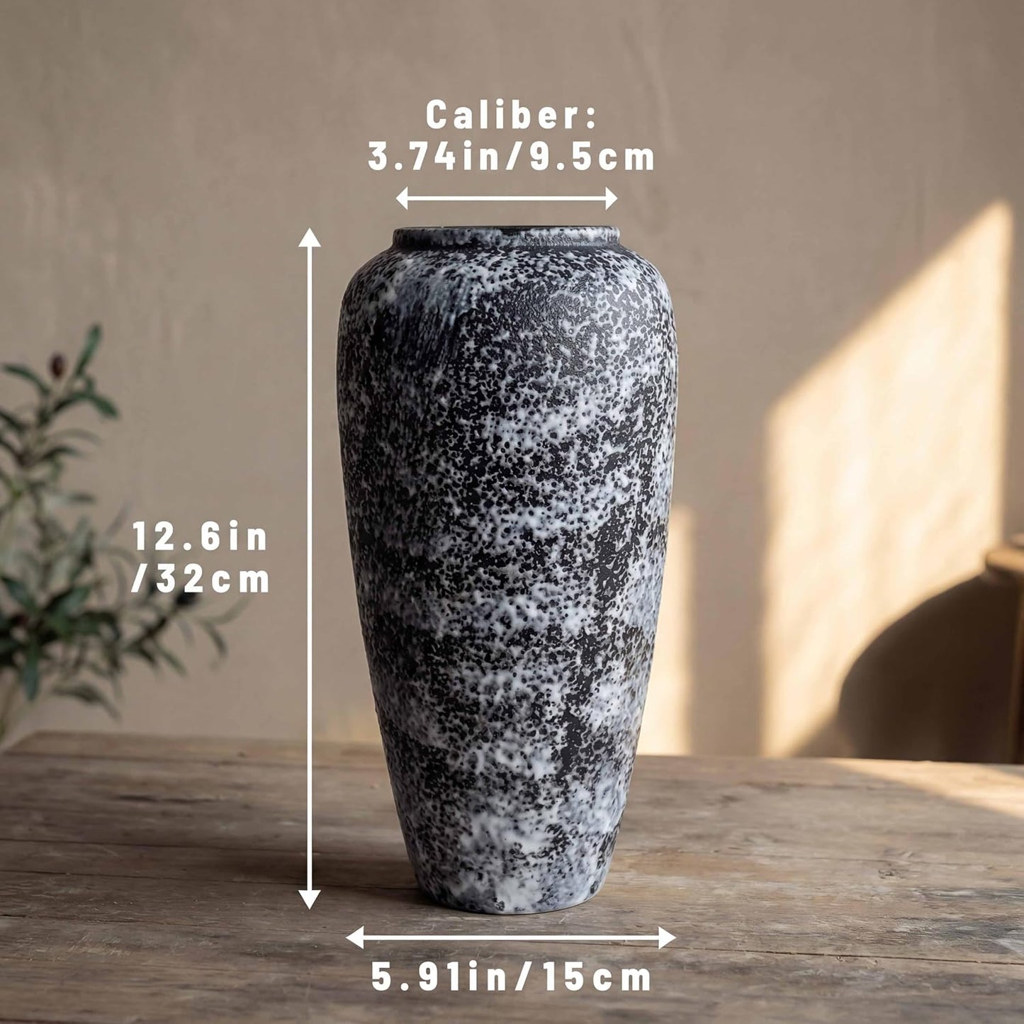 Rustic 12.5" Ceramic Vase / Speckled - 12.5" Tall