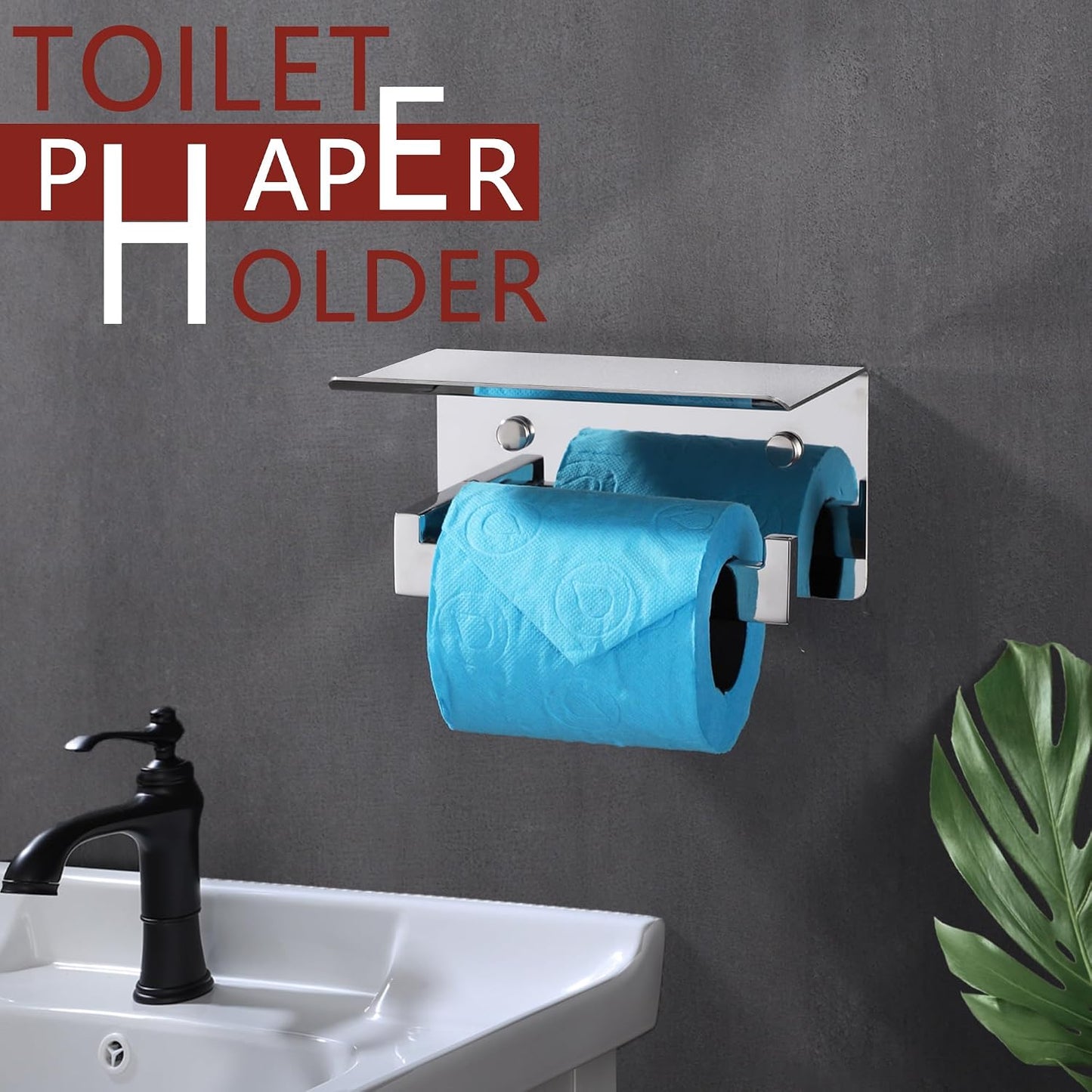 LANC Chrome Toilet Paper Holder with Shelf, Toilet Paper Roll Holder with Shelf for Bathroom Washroom Wall Mounted, 304