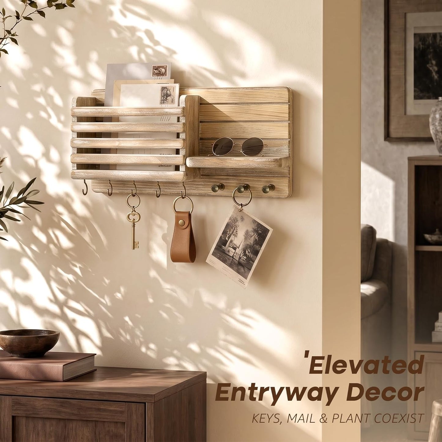 Pine Wood Key Holder Wall Mount / Natural Wood
