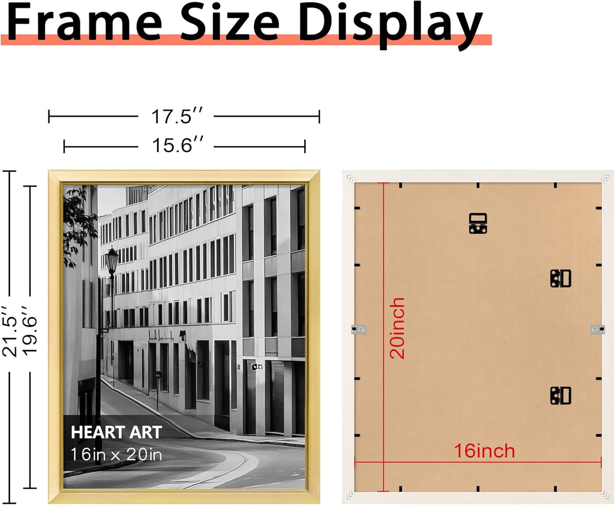 HEART ART 16x20 Picture Frames Without Mat Set of 4, Gold | picture frames 16 x 20 Picture Frames