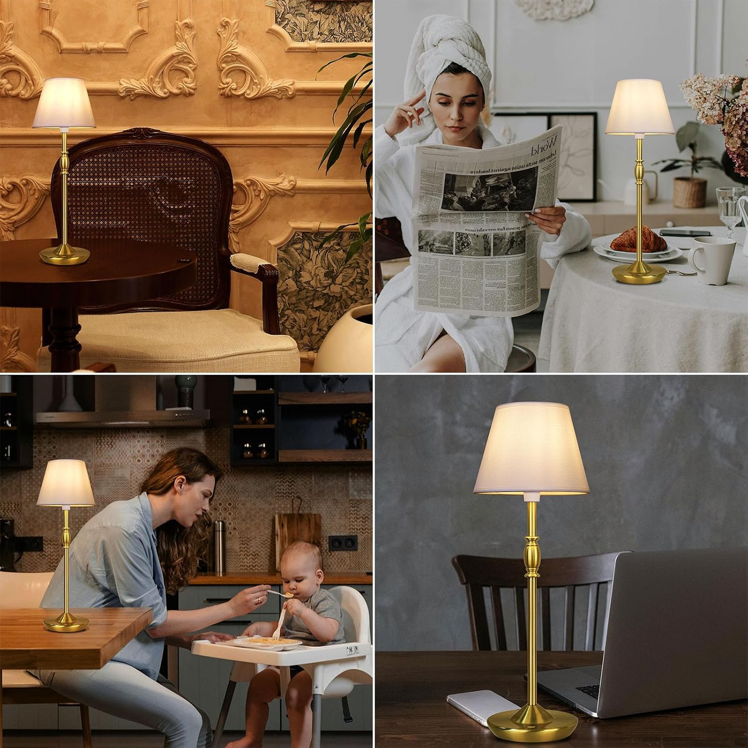 Cordless Table Lamp Portable Small LED Touch Lamp with Dimmer, 18" 2700K Rechargeable Battery Light for Bedside, Dining