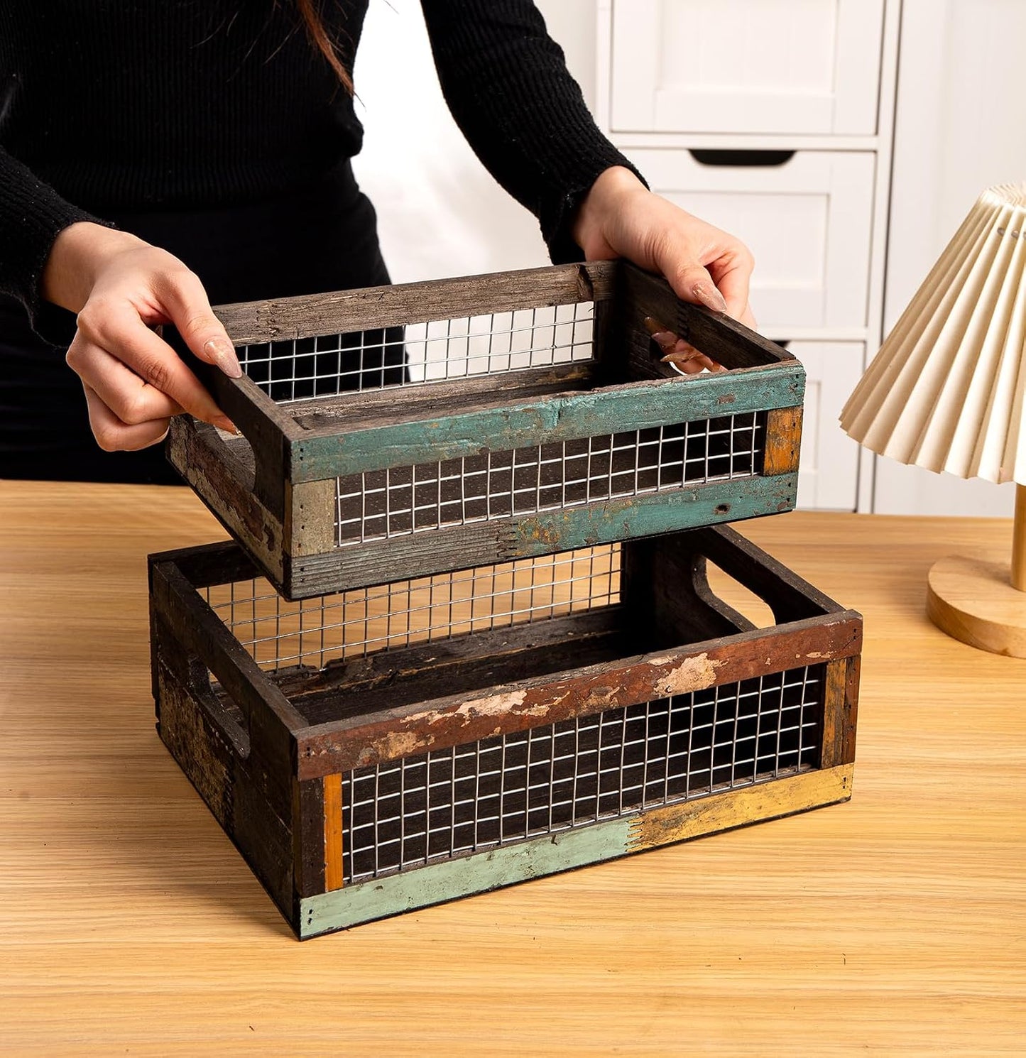 Rustic Wooden Countertop Baskets / Set of 2