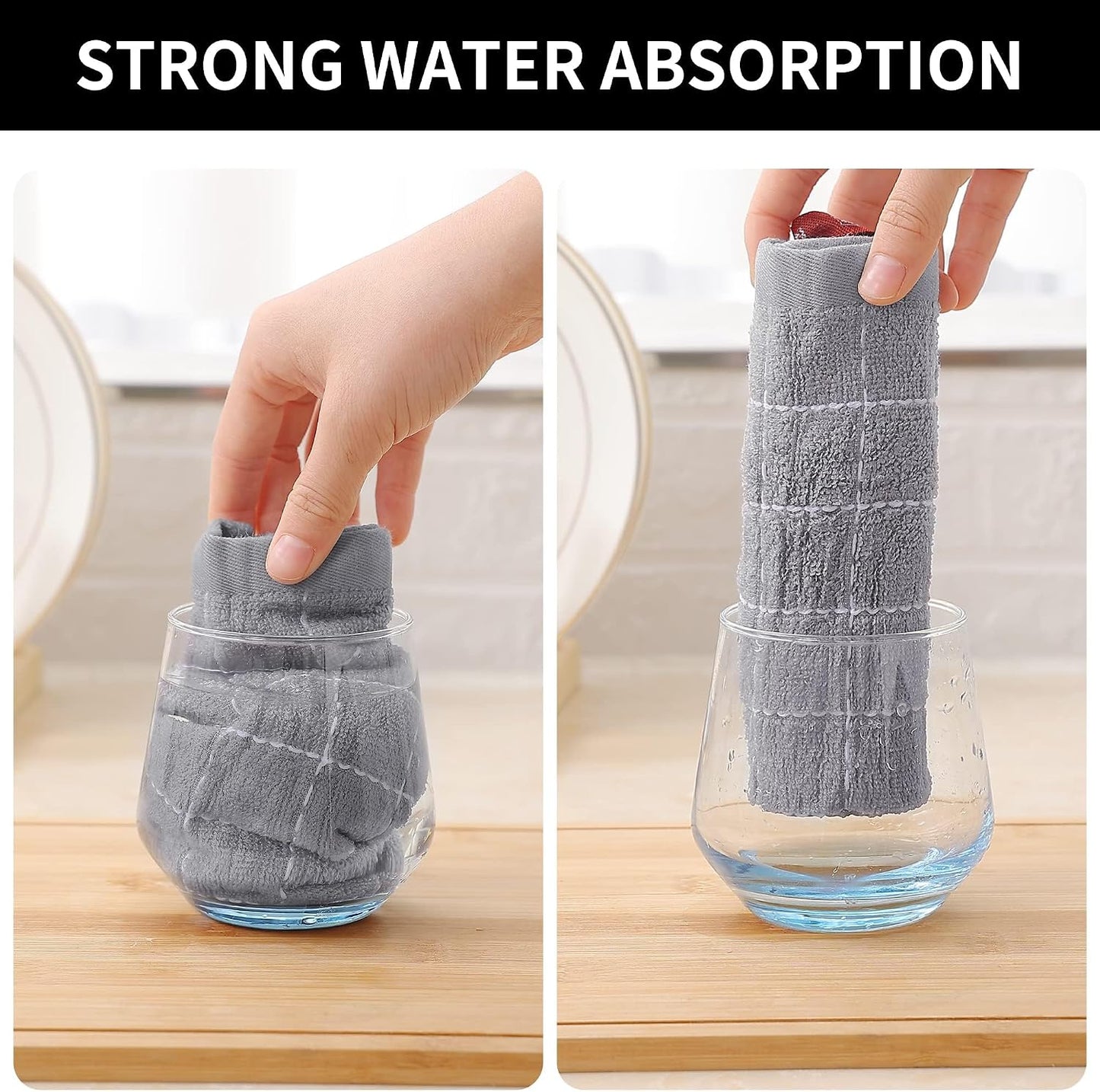 Homaxy 100% Cotton Terry Kitchen Towels, 8 Pack, Light Grey | Ultra Soft and Absorbent Dish Towels for Kitchen