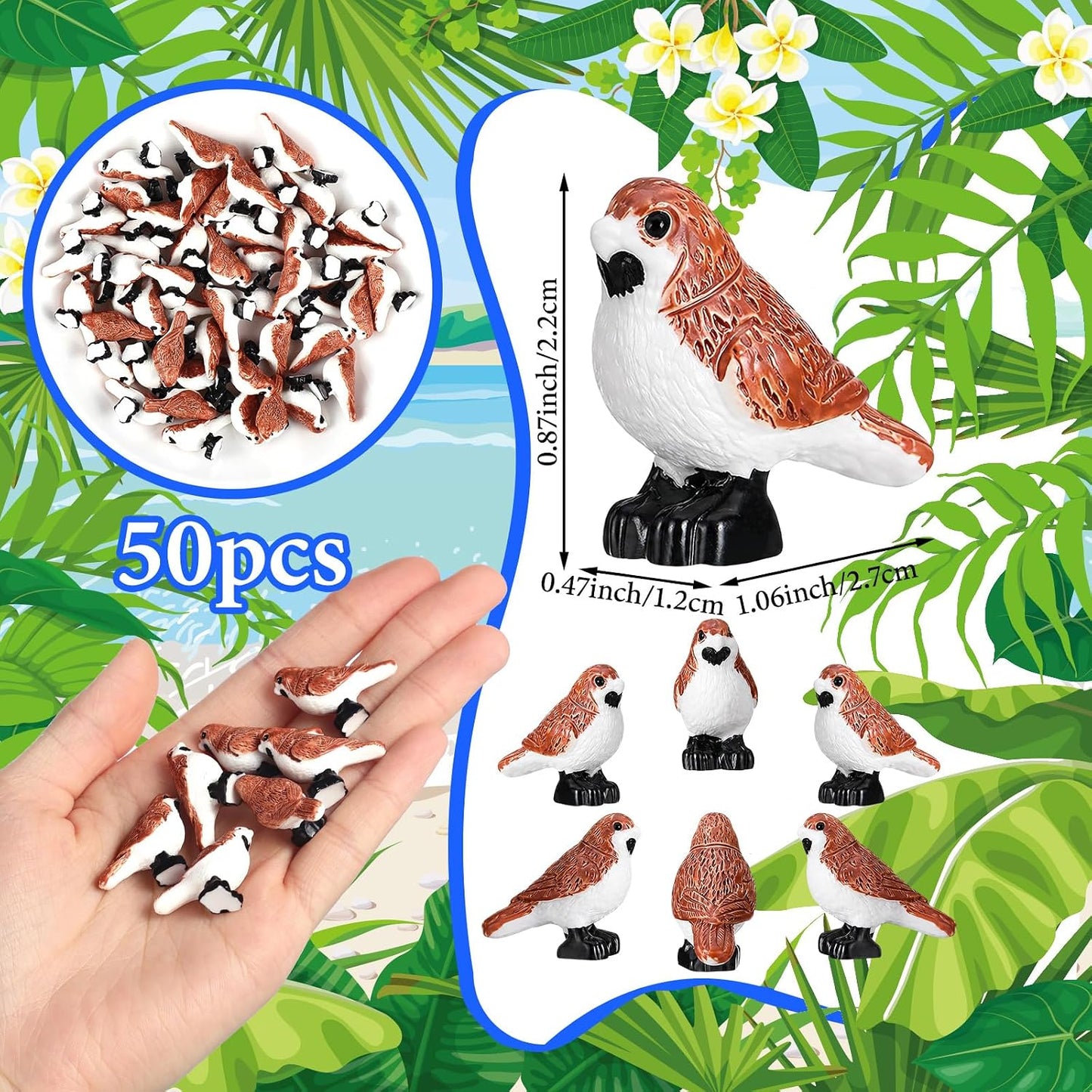 Tiny Resin Birds Statues Bulk Decorative Pigeons Figurines / 1 Inch / Set of 50
