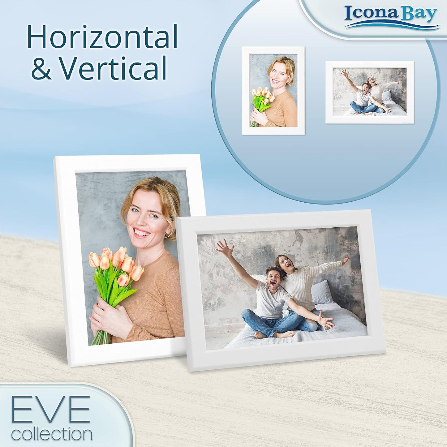 4x6 Picture Frames (White, 3 Pack), Modern Double-Beveled Frame, Tabletop or Wall Mount, Eve Collection