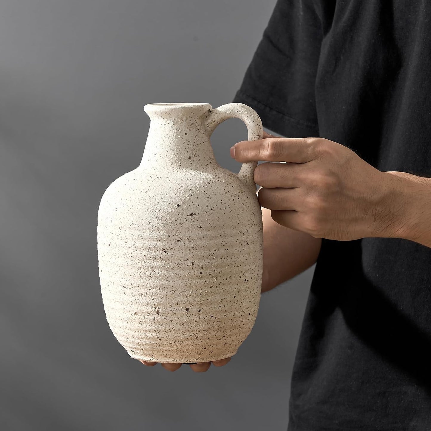 Rustic Ceramic Farmhouse Flower Vase / 19439-speckled White