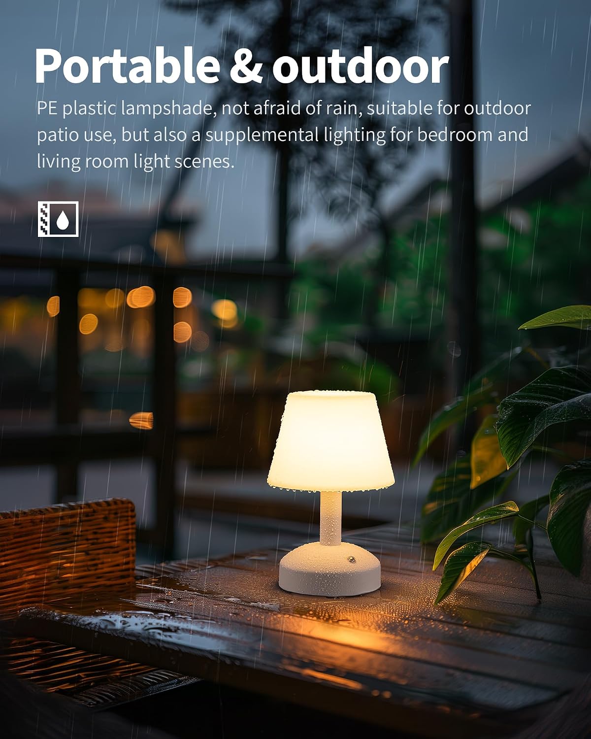 KDG White Cordless Small Table Lamp, Outdoor Shower Waterproof Desk Lamp | Modern Portable LED Dimmable 4000mAh