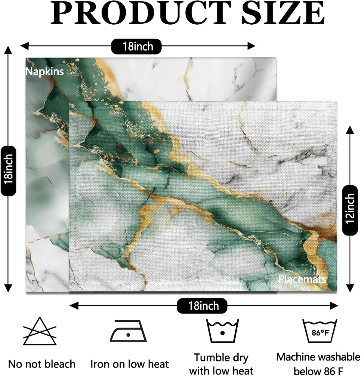 Mcalk 4 Each Green Marble Placemats and Cloth Napkins Set of 8, Modern Art Placemat, Marble Print Cloth Napkin for Home