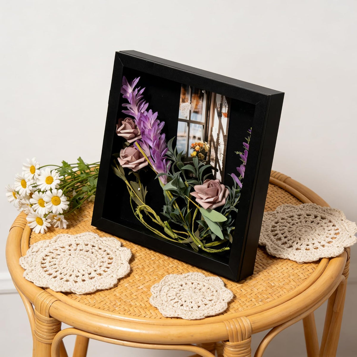 12x12 Shadow Box Frame with Linen Back, Wood Glass Display Case for Medals, Photos, Memorabilia, Awards - Pins