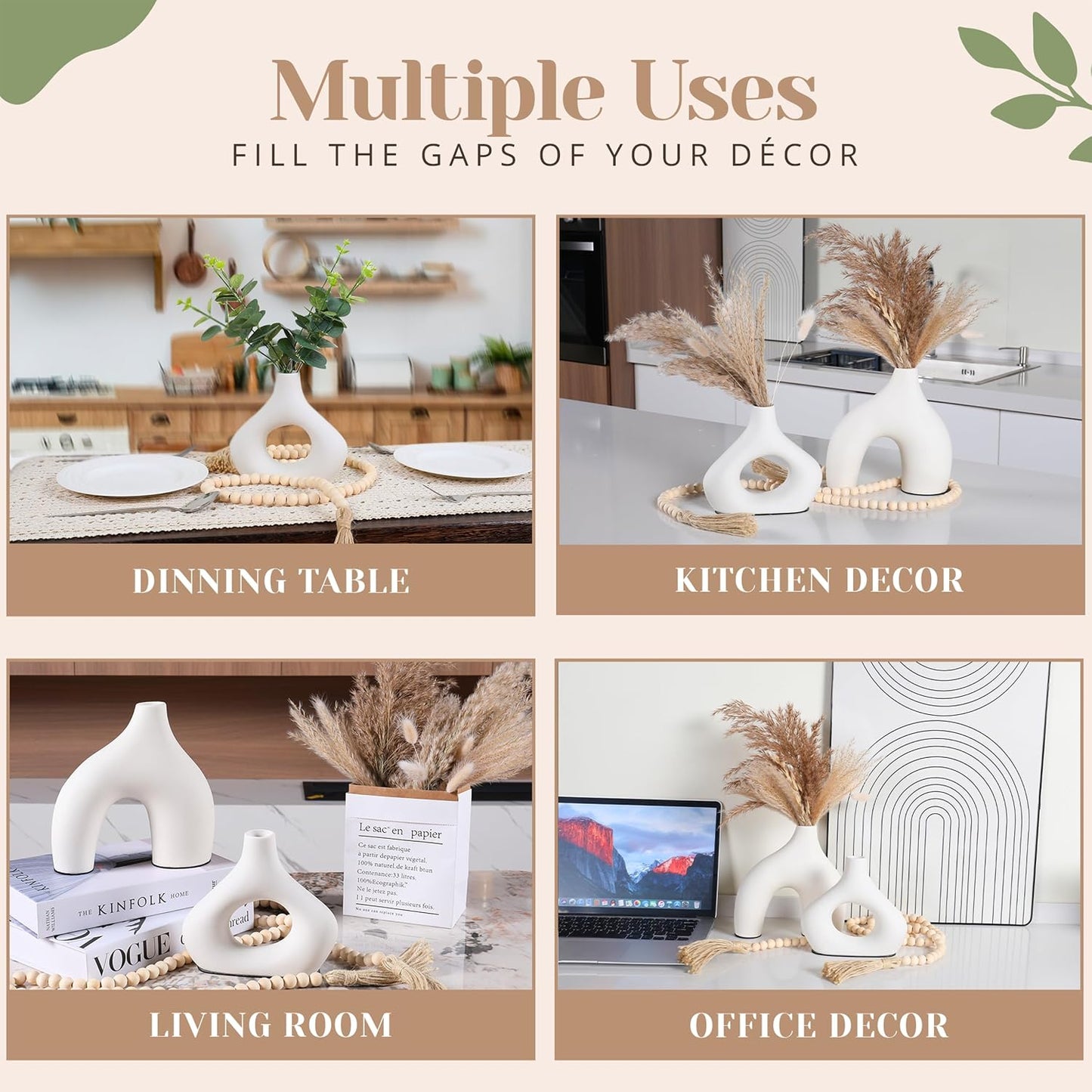2 Modern Boho Vases / White