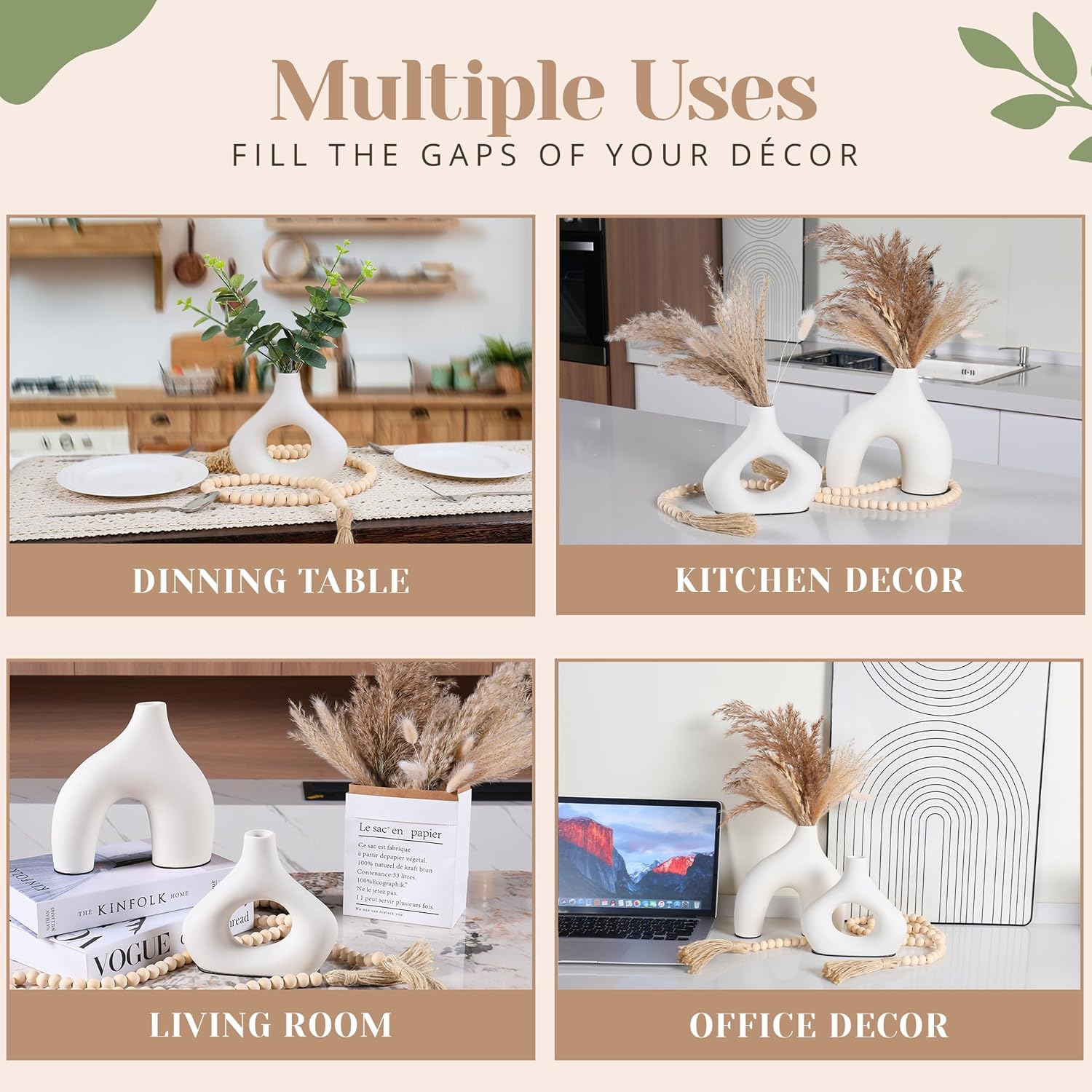 2 Modern Boho Vases / White