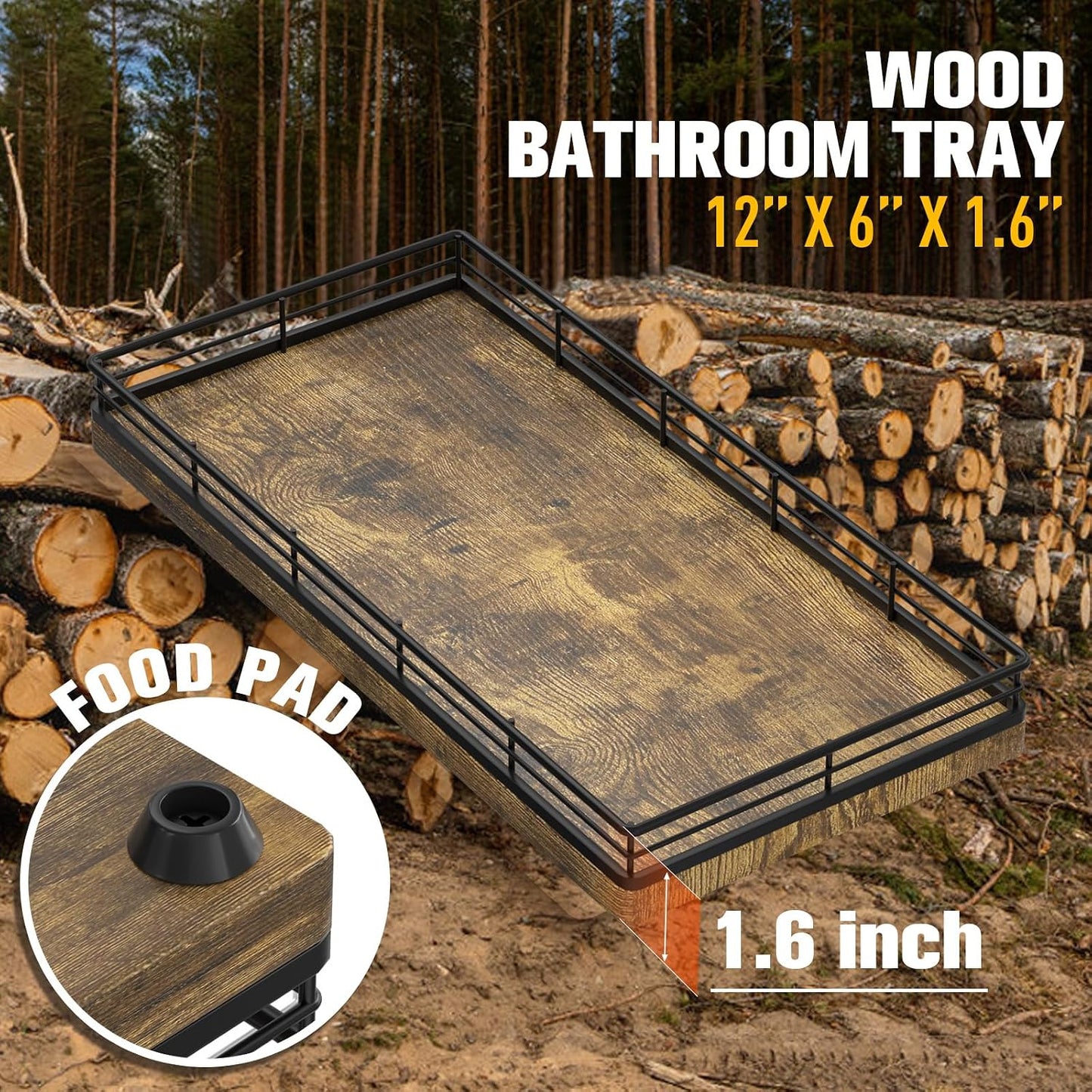 Wood Toilet Tank Tray / 12 x 6 x 1.5 / Rustic Brown