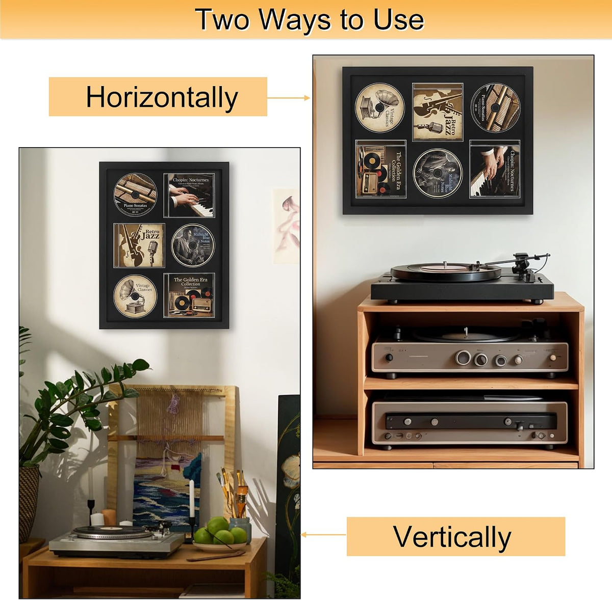 Signed CD Music Display Frame for Wall Mounting | wall cd holder Holds 3 CD/DVD Jewel Cases with Real Glass and Black