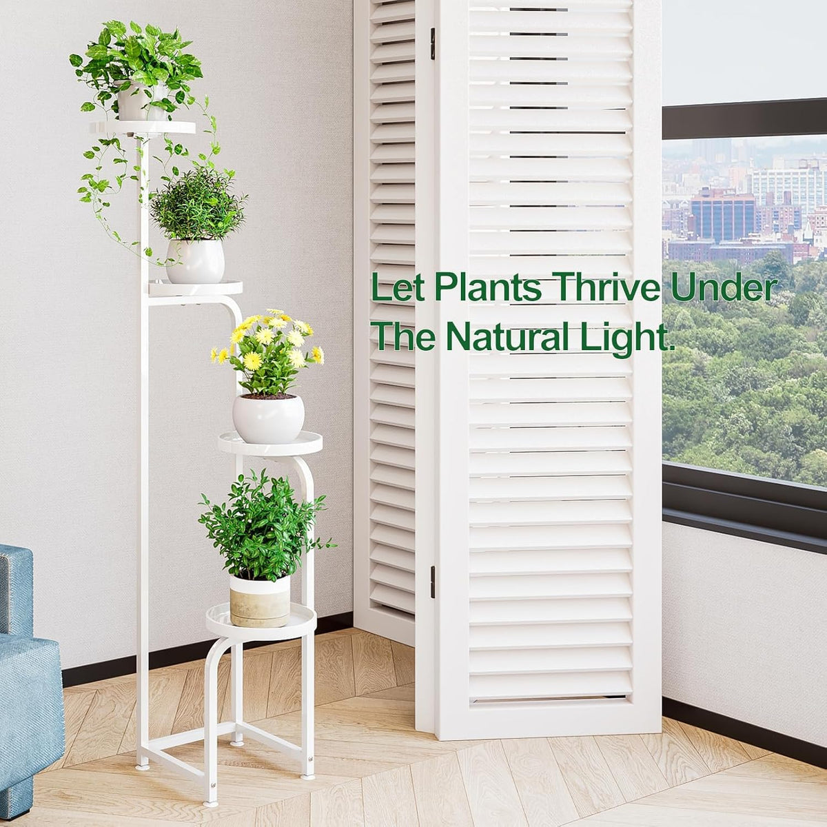 IINGIORDAR Plant Stand Indoor Outdoor Corner Tall Plant Shelf 4 Tier Metal | Space-saving Tiered Design Displays